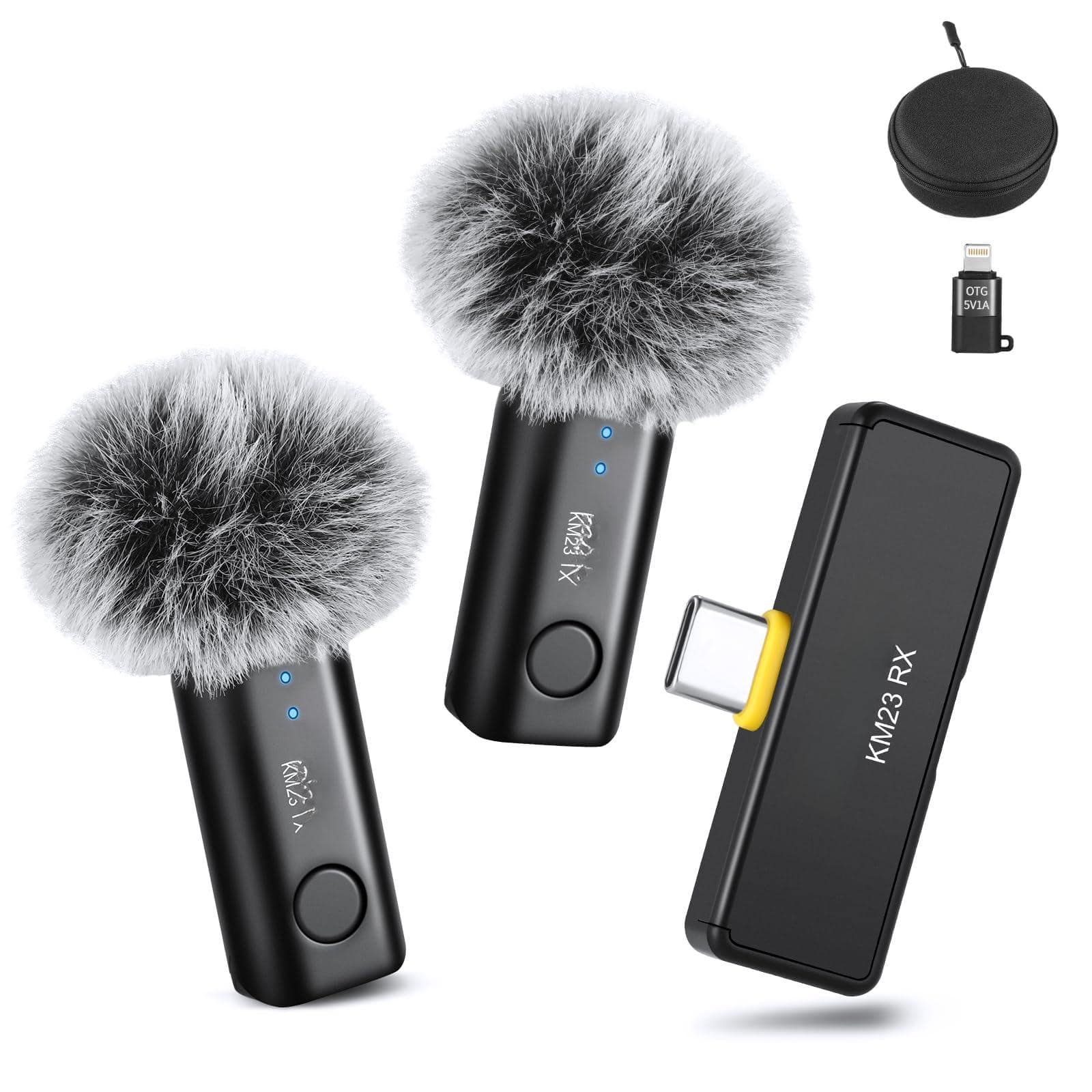 Earthley Blooms - Lavalier Wireless Microphone System 1x Usb C Receiver With Otg Adapter 2x Noise Cancelling Omnidirectional - KM23+OTG