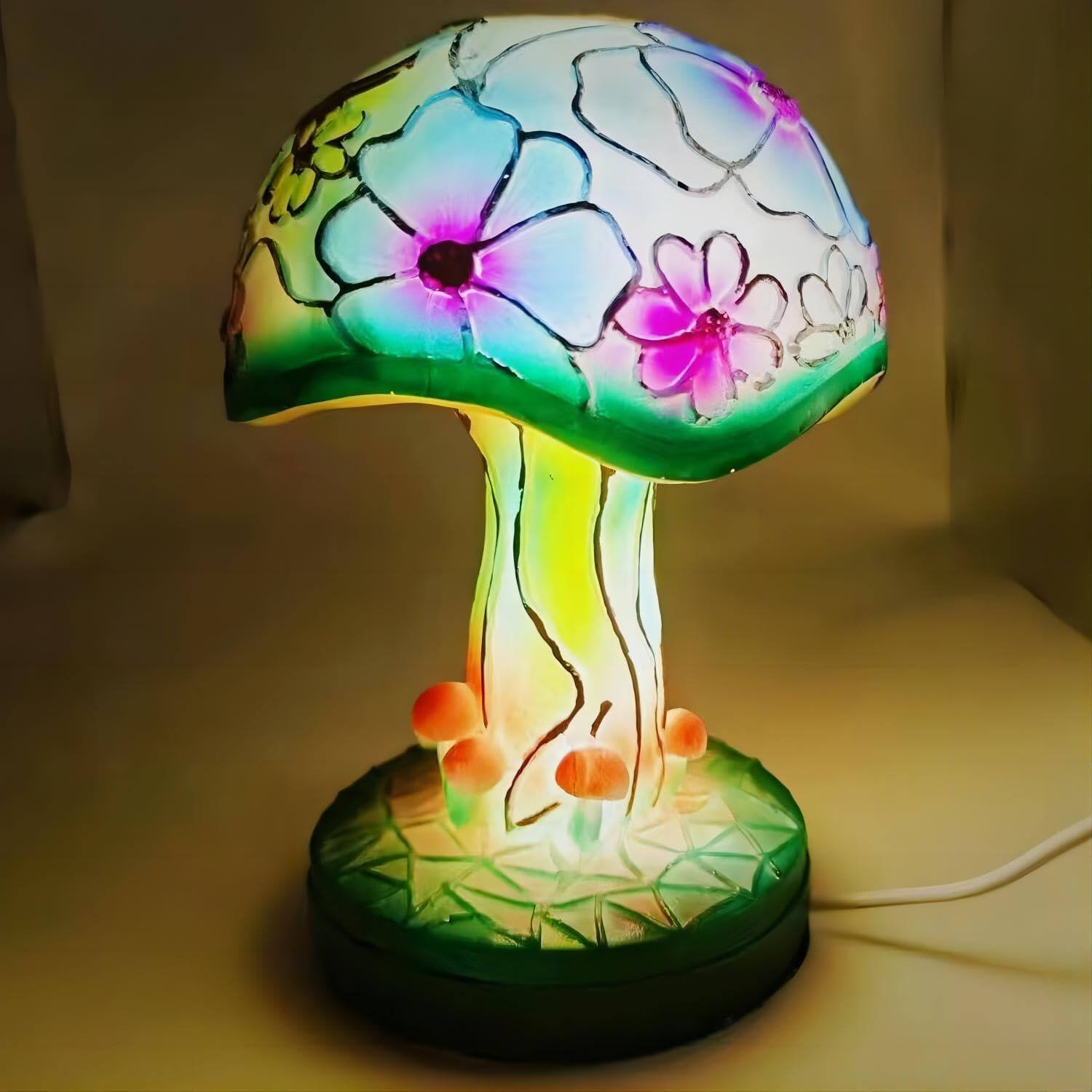 Alt View 4. Stamp n Camp - Retro Painting Mushroom Table Lamp Bohemian Resin Mushroom Decorative Bedside Lamp Stained Glass Plant Series Night... - default.
