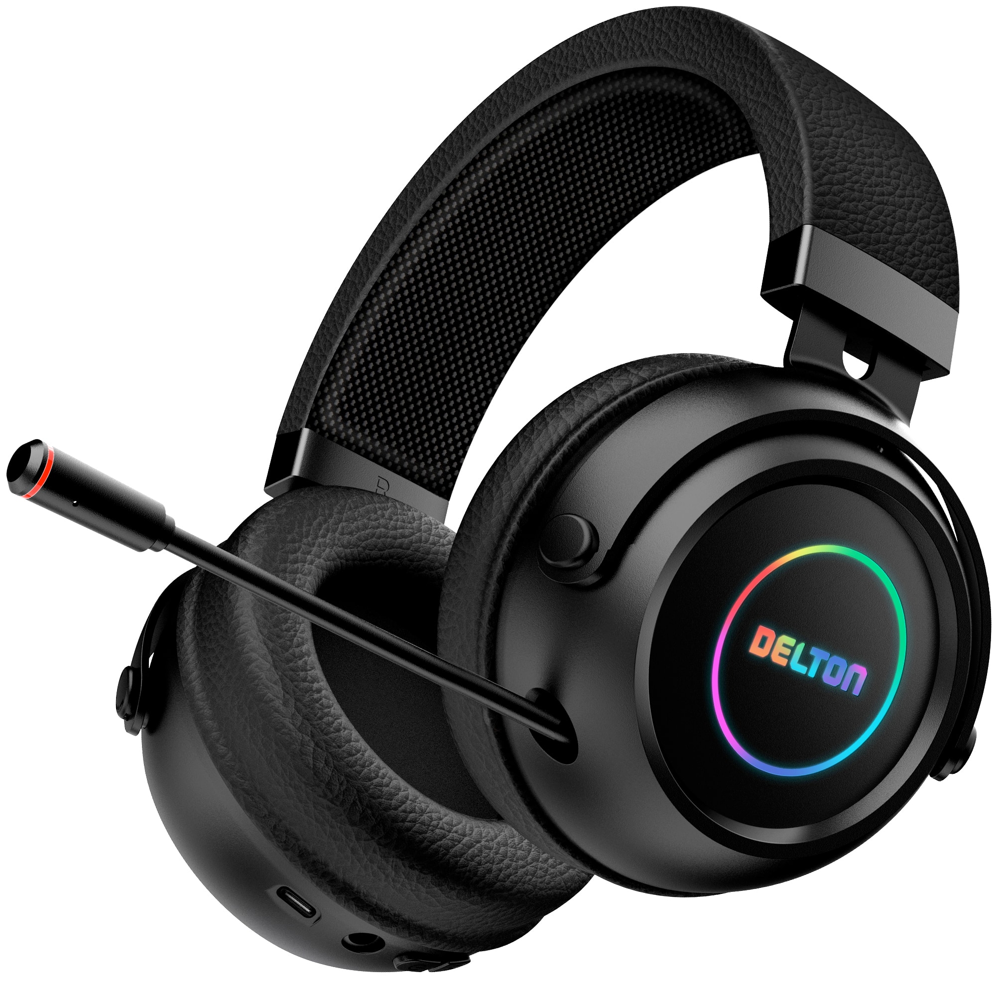 Delton - G520 Bluetooth Gaming Headphones with 50mm Drivers Retractable ENC Microphone and RGB Lighting - Black