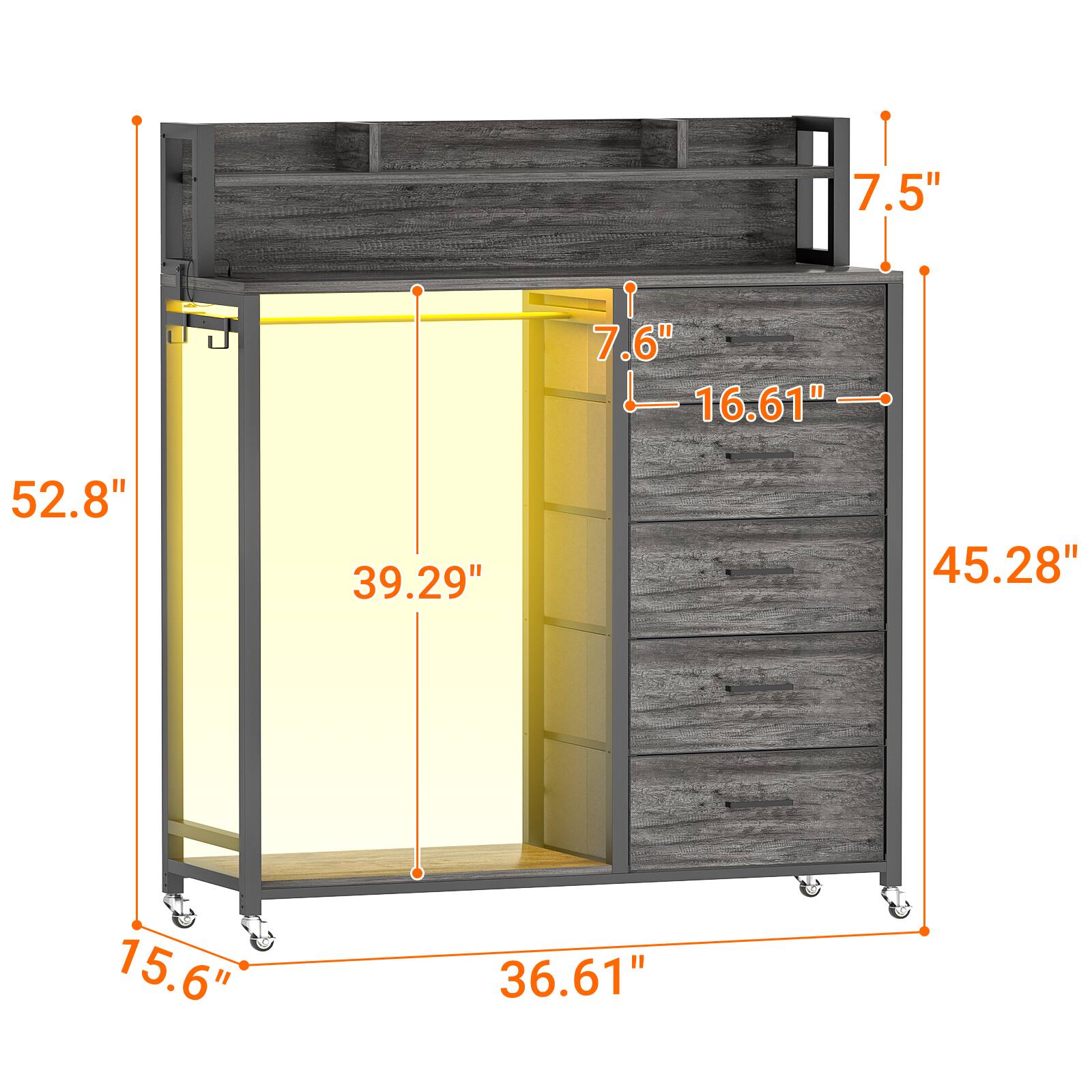 7.5"  
7.6"  
16.61"  
52.8"  
39.29"  
45.28"  
15.6"  
36.61"