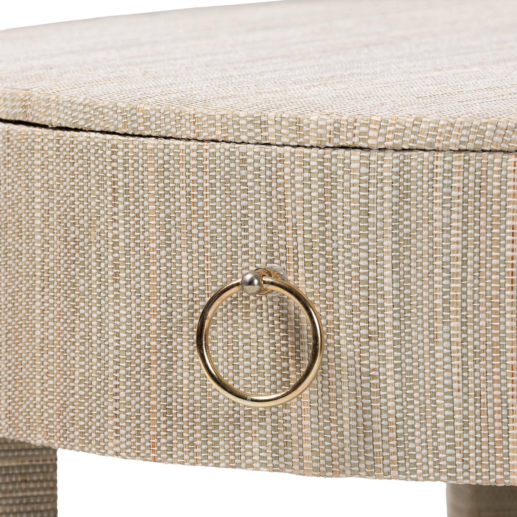 Alt View 2. bali & pari - Sadia Bohemian Woven Natural Grasscloth 1-Drawer Nightstand - Natural/Gold.