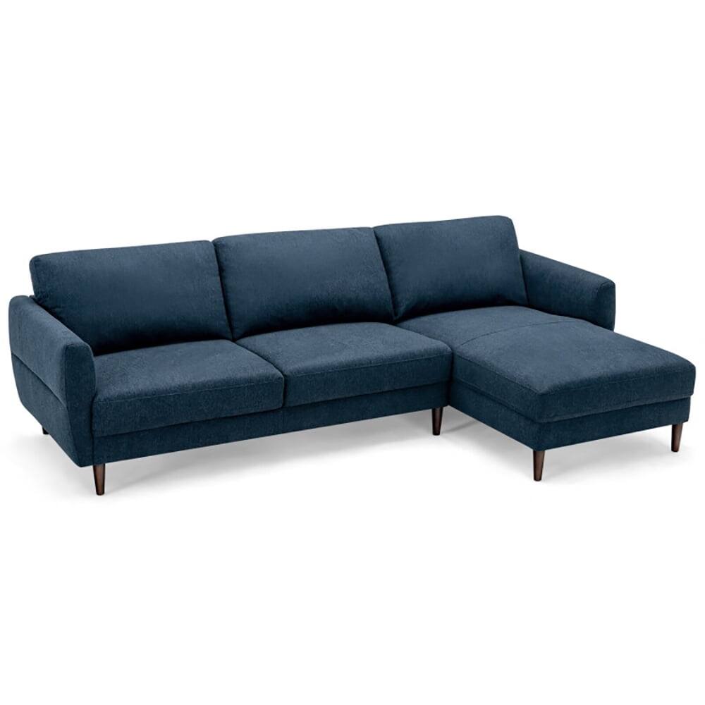 Back. Resenkos - Loveseat Sofa, Modern Couch, L-Shaped Fabric Sectional Sofa with Chaise Lounge and Solid Wood Legs-Navy - Blue.