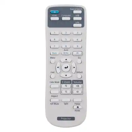 Source Search HDMI Computer USB LAN 1 2 3 4 5 6 7 8 9 Num Auto 0/All ID Menu Esc User Default Color Mode E-Zoom Volume Aspect A/V Mute Split Freeze Home Projector