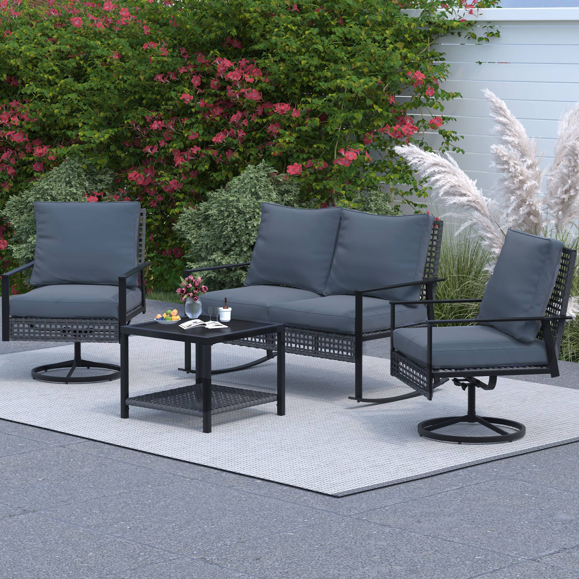 Back. Ainfox - Ainfox 4pcs Patio Furniture Set For Backyard Balcony Poolside Garden - Gray.