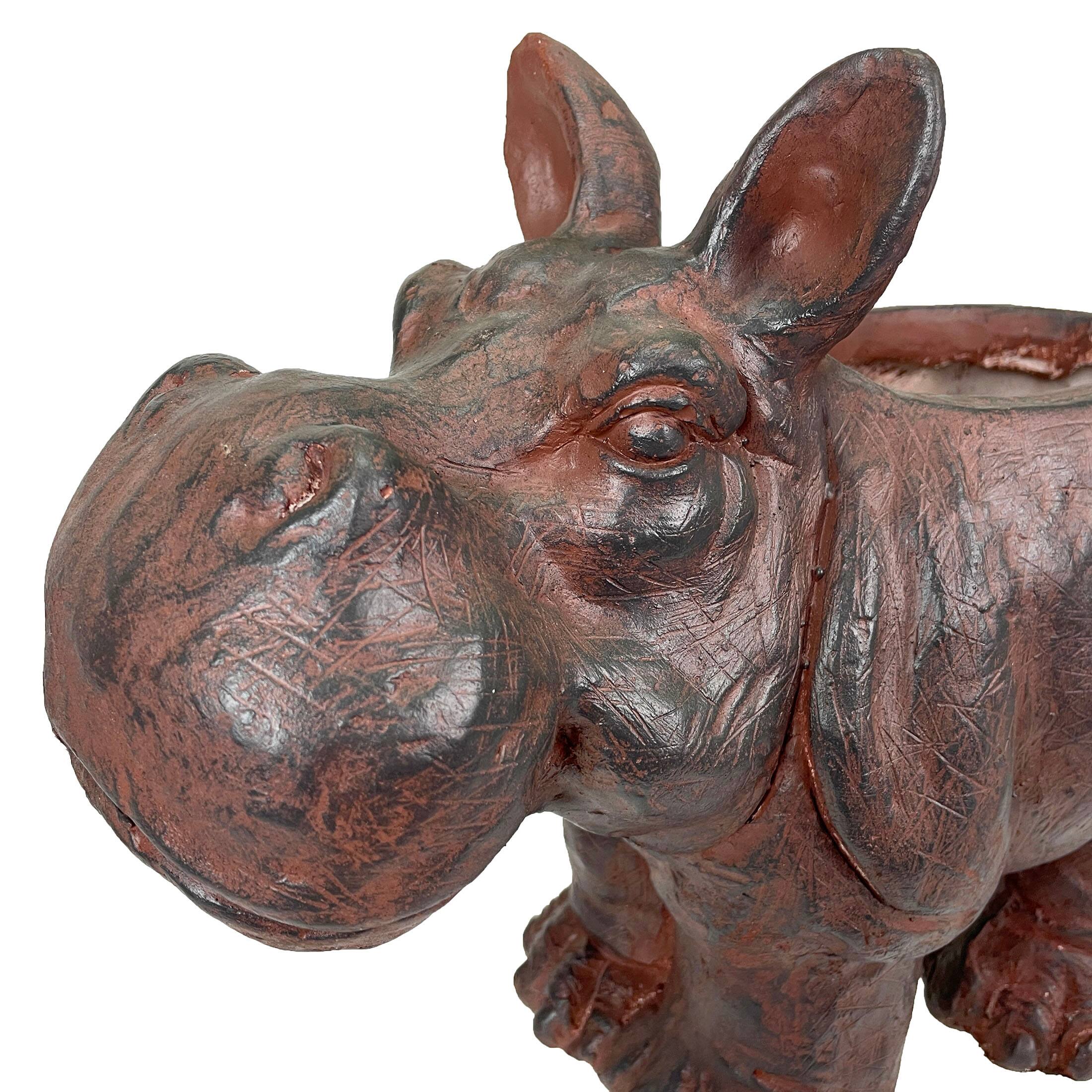 Alt View 2. Zeckos - Brown 17" Hippo MGO Planter, Durable Weatherproof Magnesium - Indoor/Outdoor - Brown.