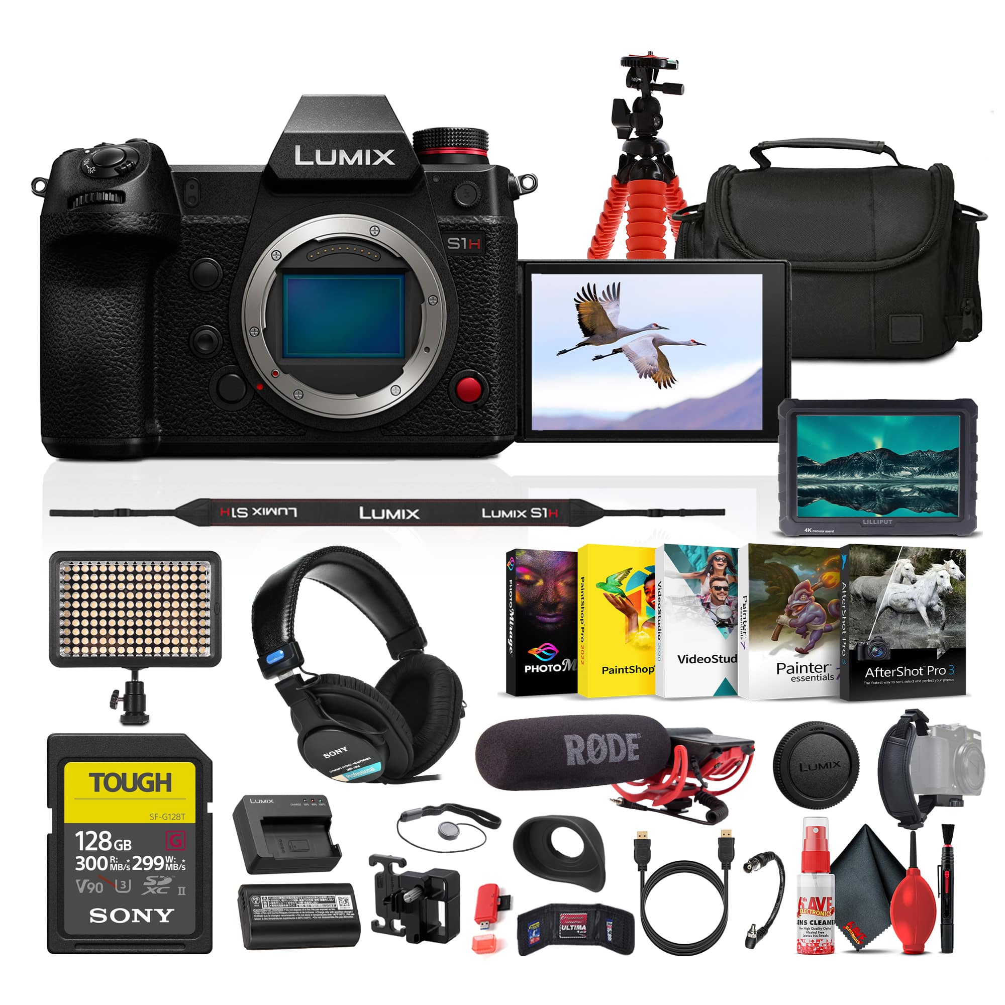 Panasonic - Lumix S1H Full Frame Digital Mirrorless Video Camera + Mic + Monitor + More