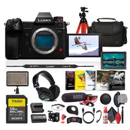 Panasonic - Lumix S1H Full Frame Digital Mirrorless Video Camera + Mic + Monitor + More
