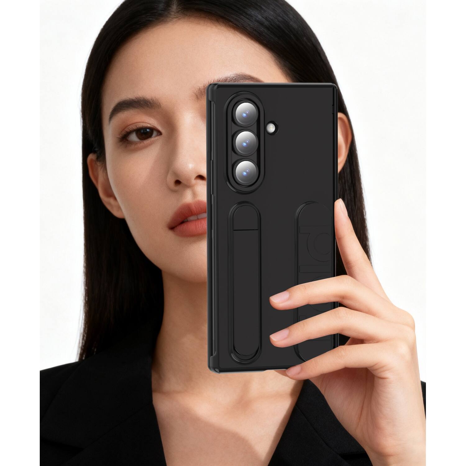 Alt View 1. Dteck - Case for Samsung Galaxy Z Fold7 Shockproof Hand Grip Card Slot Stand Hinge Protection Cover Built-in Screen Protector - Black.