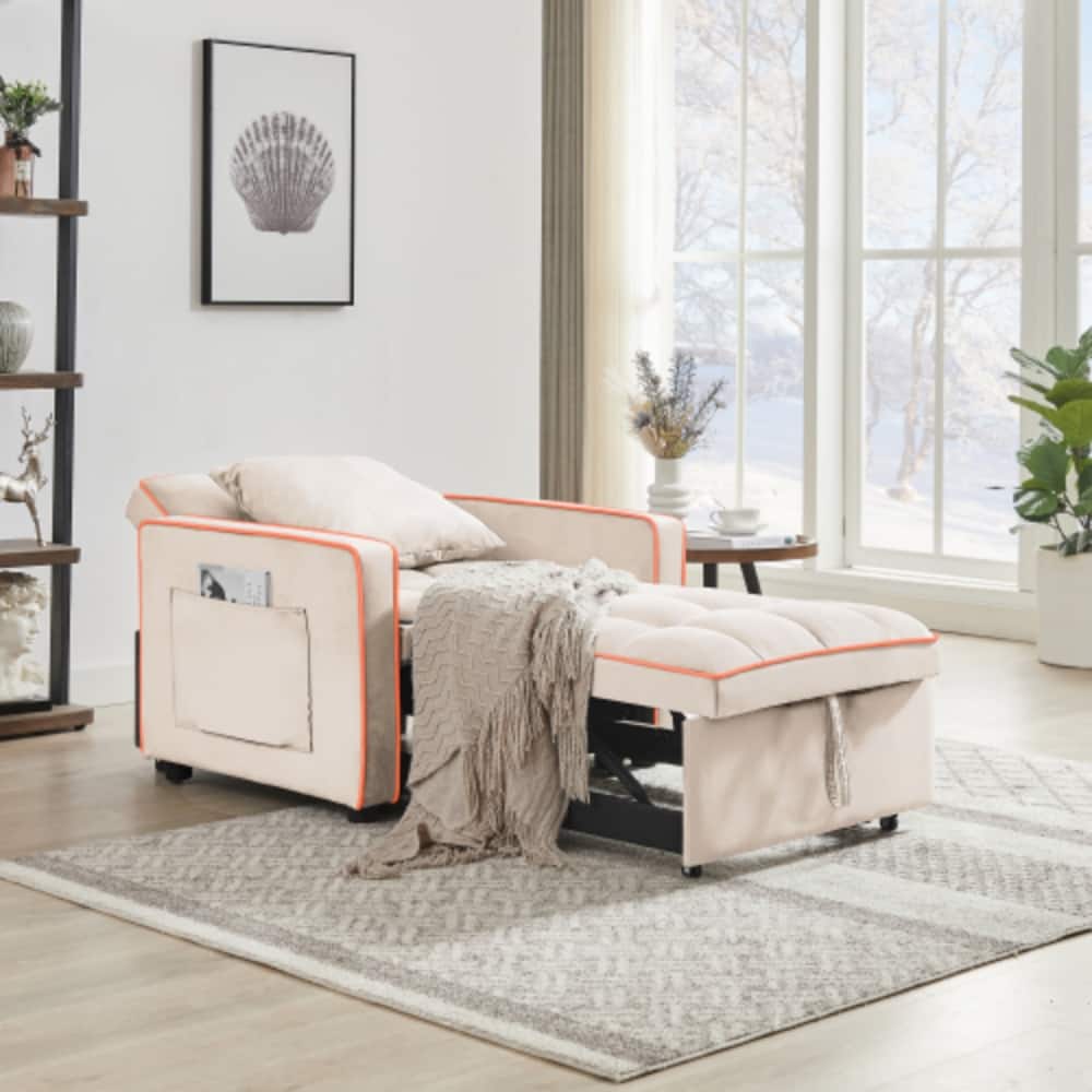 LUCKY ONE - 3-in-1 Folding Sofa Bed Chair Adjustable Backrest Recliner Single Bed Convertible - Creamy White