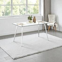 Hivvago - Contemporary Rectangular Glass Table with Metal Support Frame - Silver