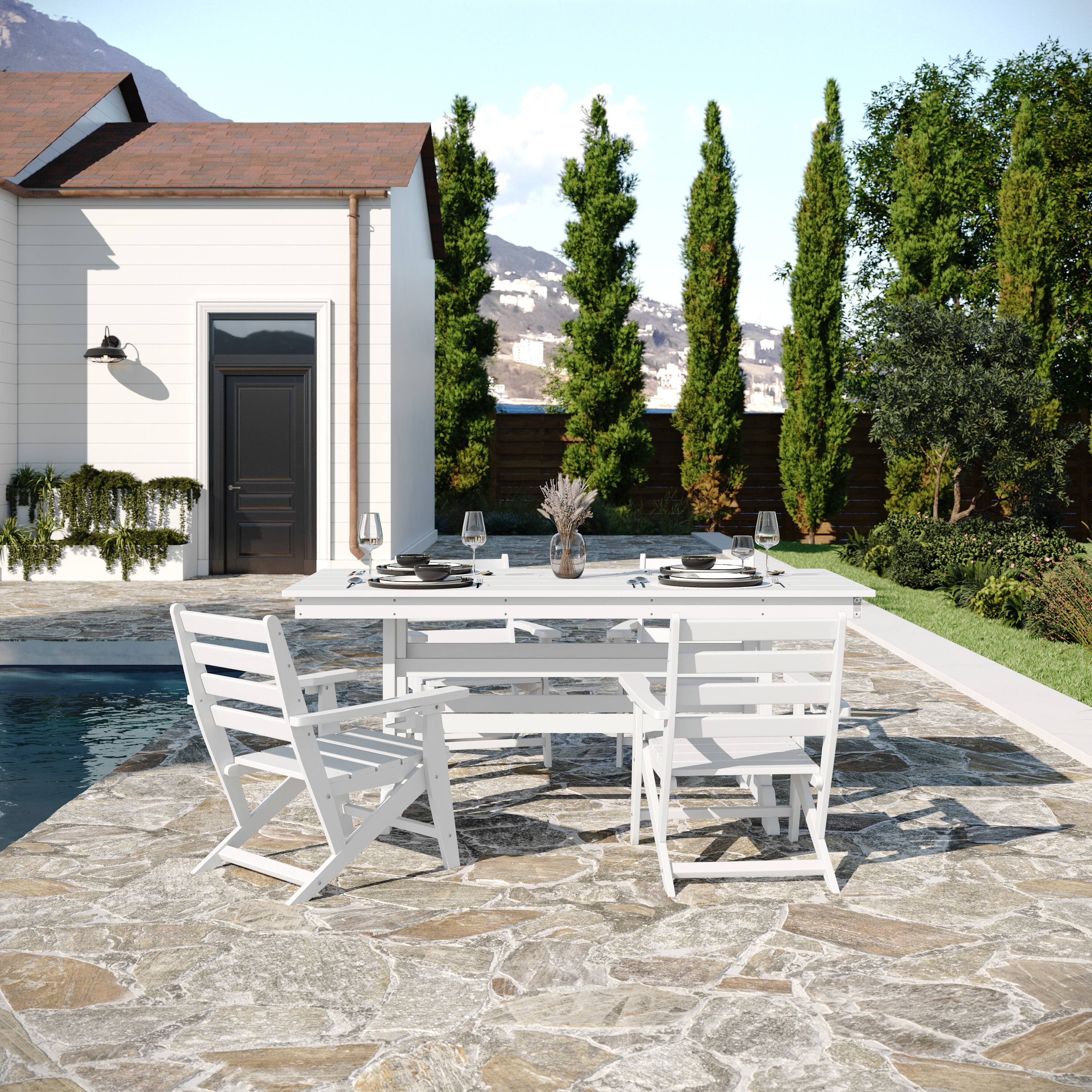 Alt View 2. Flash Furniture - Abraham Commercial Grade Indoor/Outdoor 72" Rectangle Recycled HDPE Adirondack Dining Table for 6 in White - White.