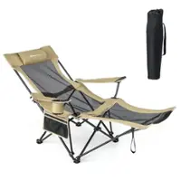 Costway Folding Camping Chair with Detachable Footrest for Fishing, Camp, Picnics - Khaki - Front_Zoom