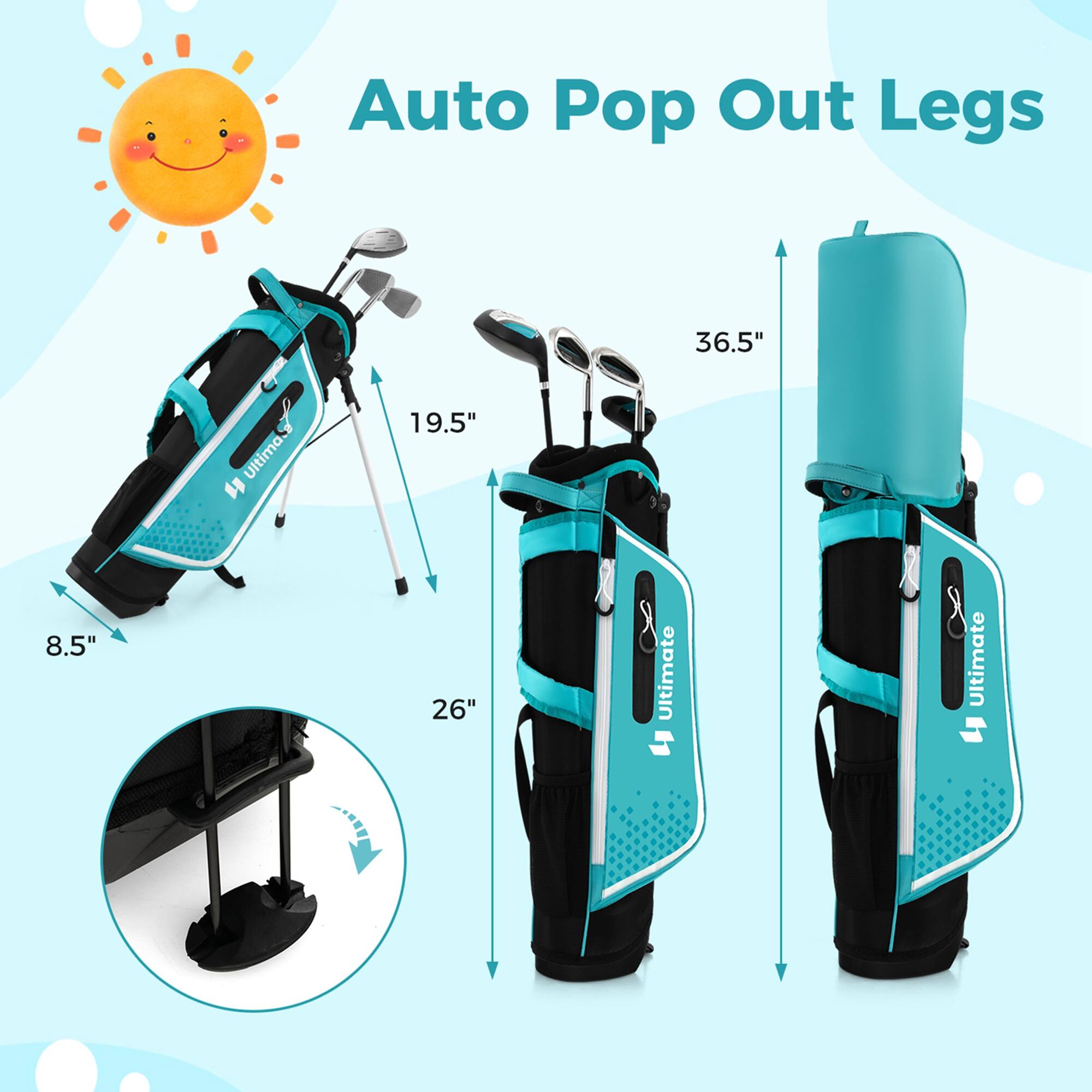 Auto Pop Out Legs

- 36.5"
- 19.5"
- 8.5"
- 26"

Ultimate S