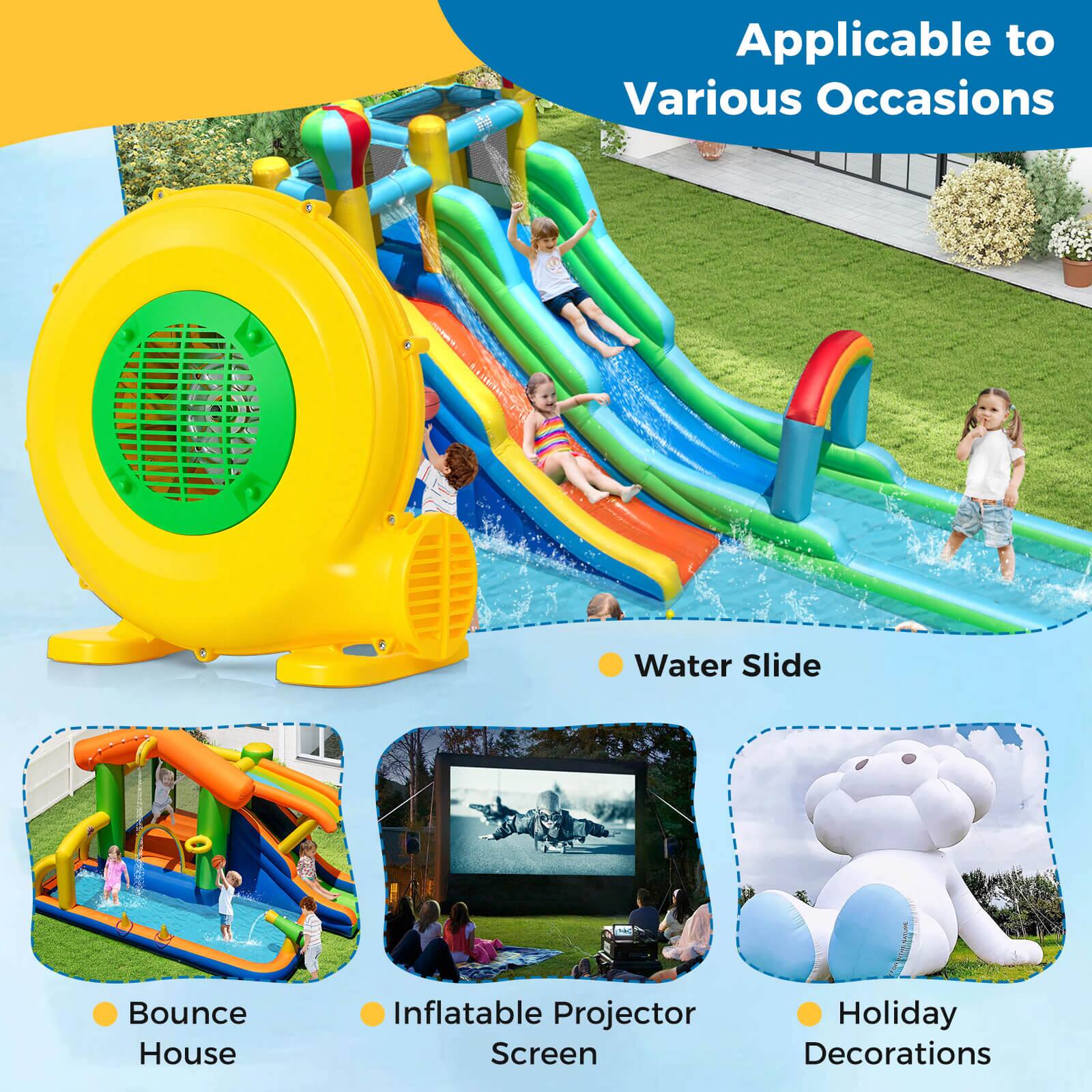 Applicable to Various Occasions  
Water Slide  
Bounce House  
Inflatable Projector Screen  
Holiday Decorations