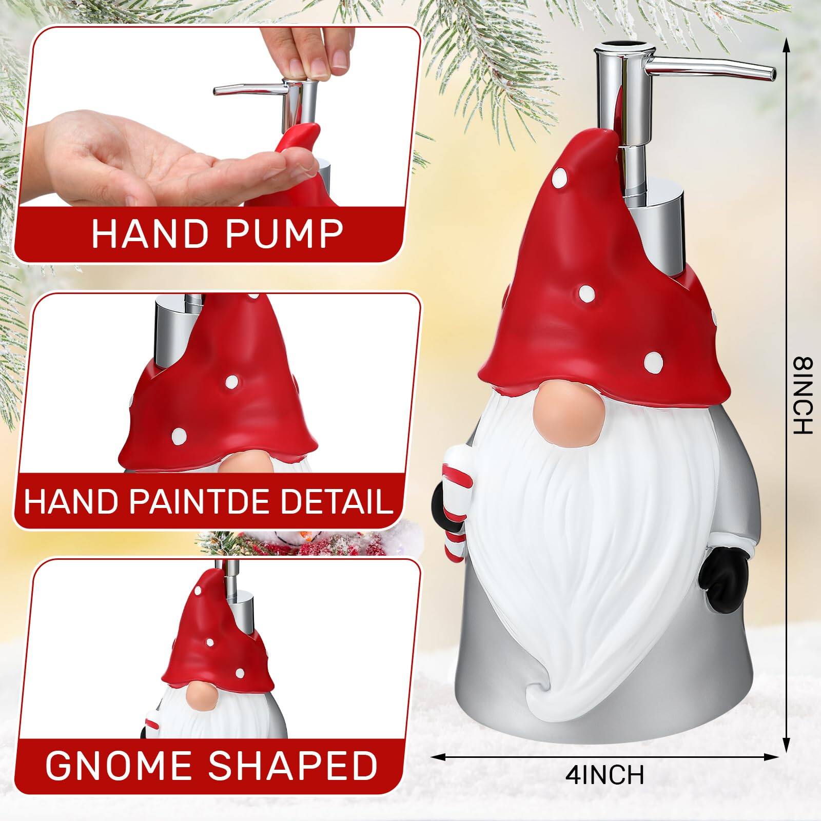 HAND PUMP

HAND PAINTED DETAIL

GNOME SHAPED

8 INCH

4 INCH