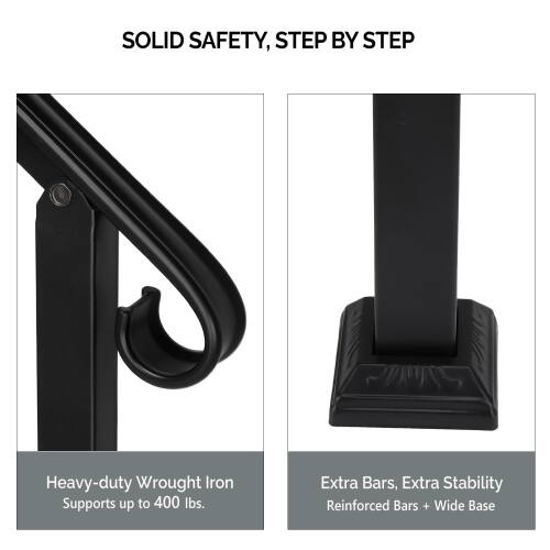SOLID SAFETY, STEP BY STEP

Heavy-duty Wrought Iron Supports up to 400 lbs.

Extra Bars, Extra Stability
Reinforced Bars + Wide Base