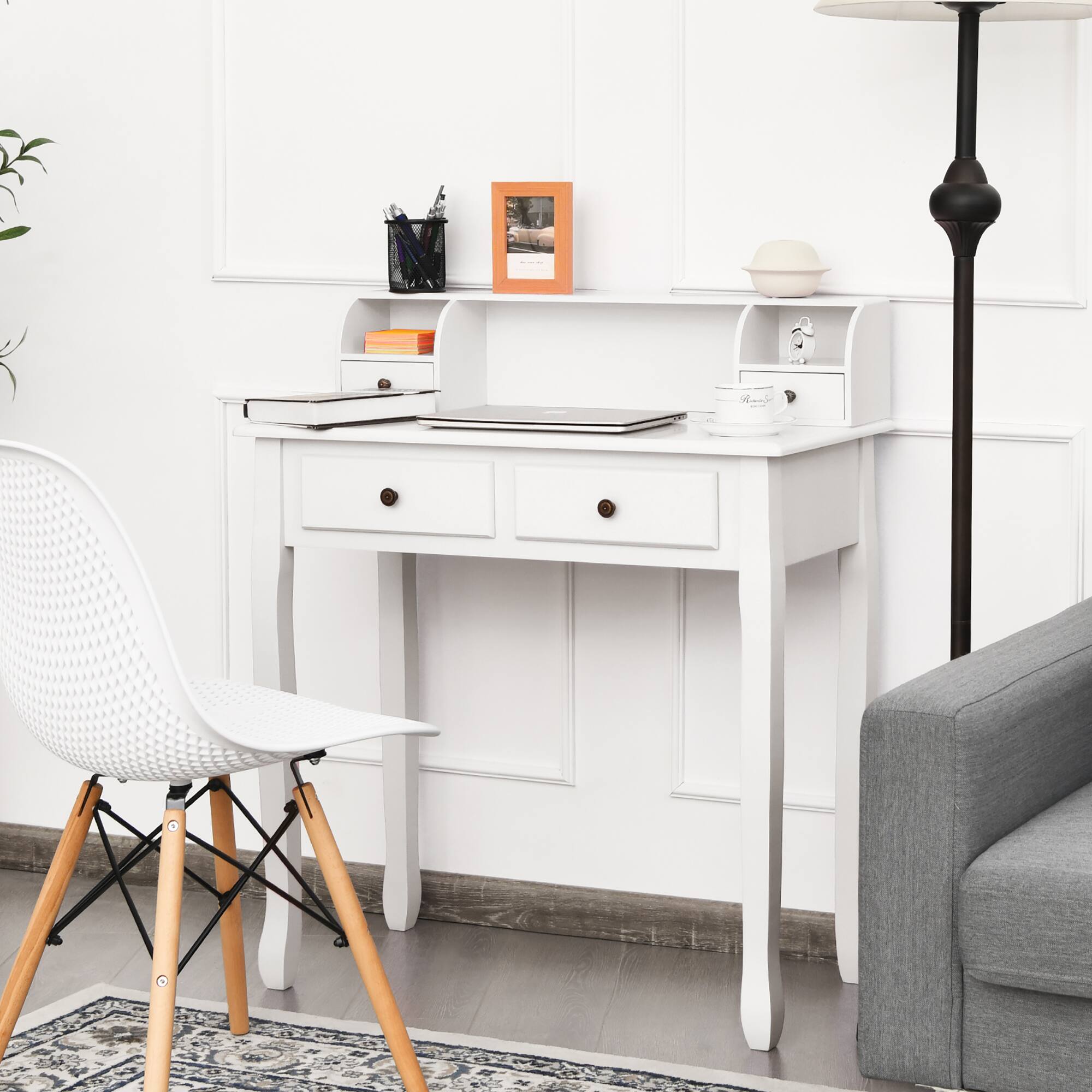 Alt View 5. Costway - Costway Writing Desk Mission Home Office Computer Desk 4 Drawer - White.