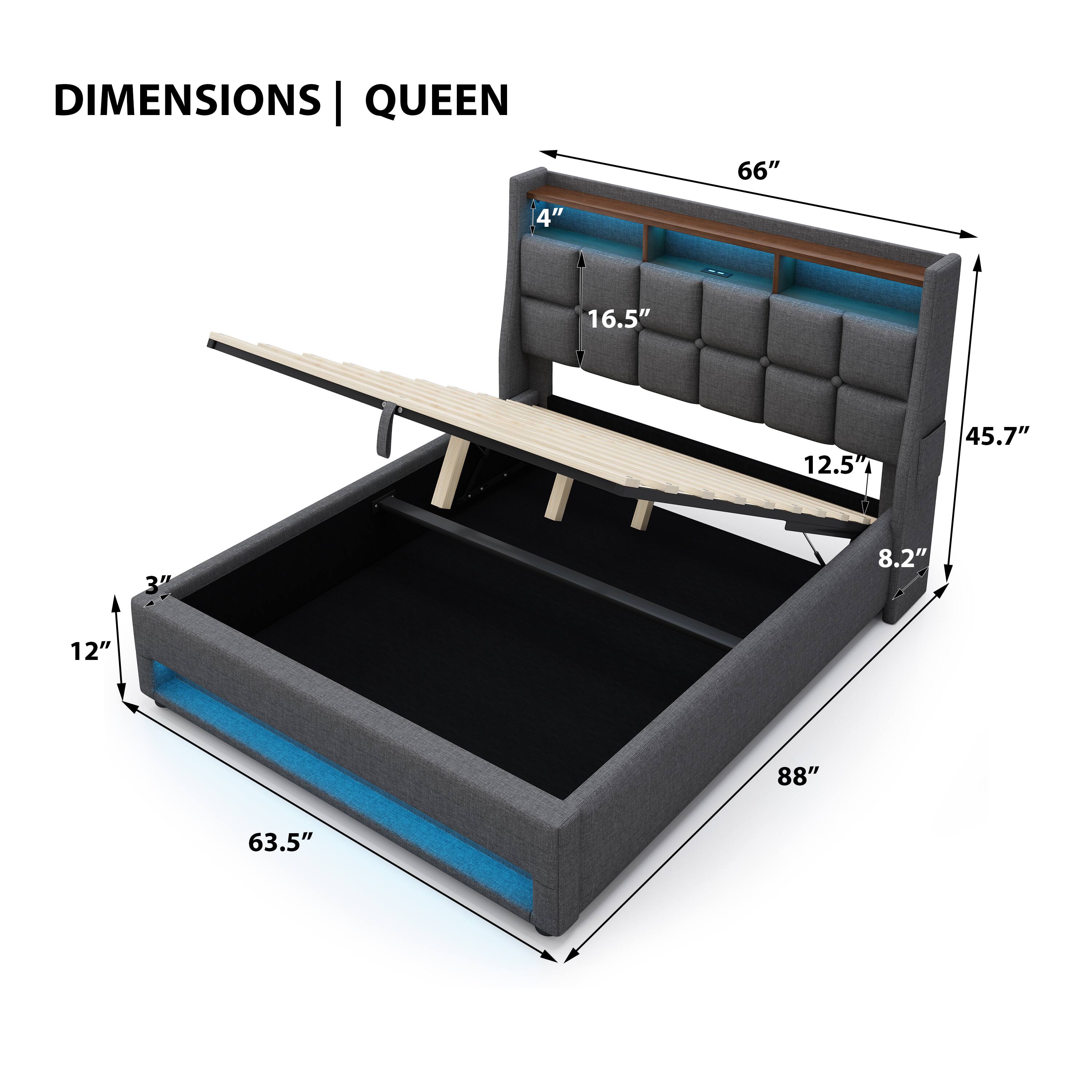 DIMENSIONS | QUEEN

66" 4" 16.5" 12.5" 45.7" 3" 8.2" 12" 88" 63.5"