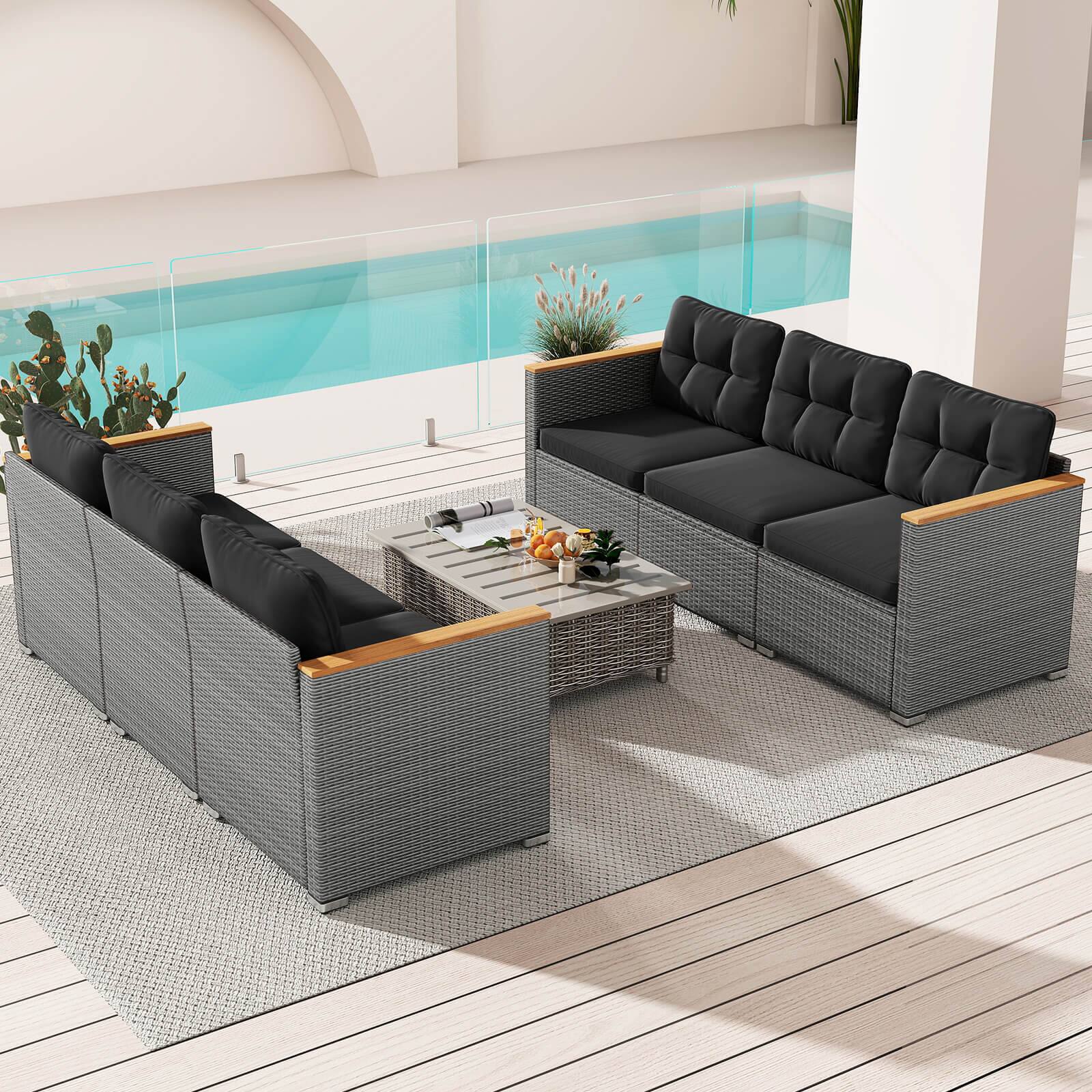 Alt View 4. Costway - Costway 3-Seat Patio PE Rattan Wicker Couch Sofa with Deep Seating and Cushion for Porch - Black.