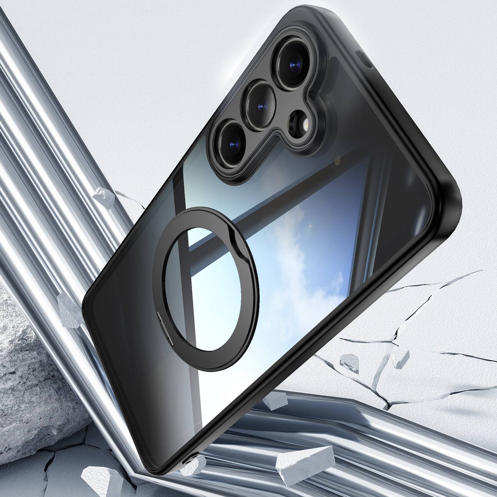 Alt View 1. Dteck - Magnetic Clear Case For Samsung Galaxy S26, Shockproof Anti-Scratch 360° Ring Holder Stand PC+TPU Protection Cover - Black.