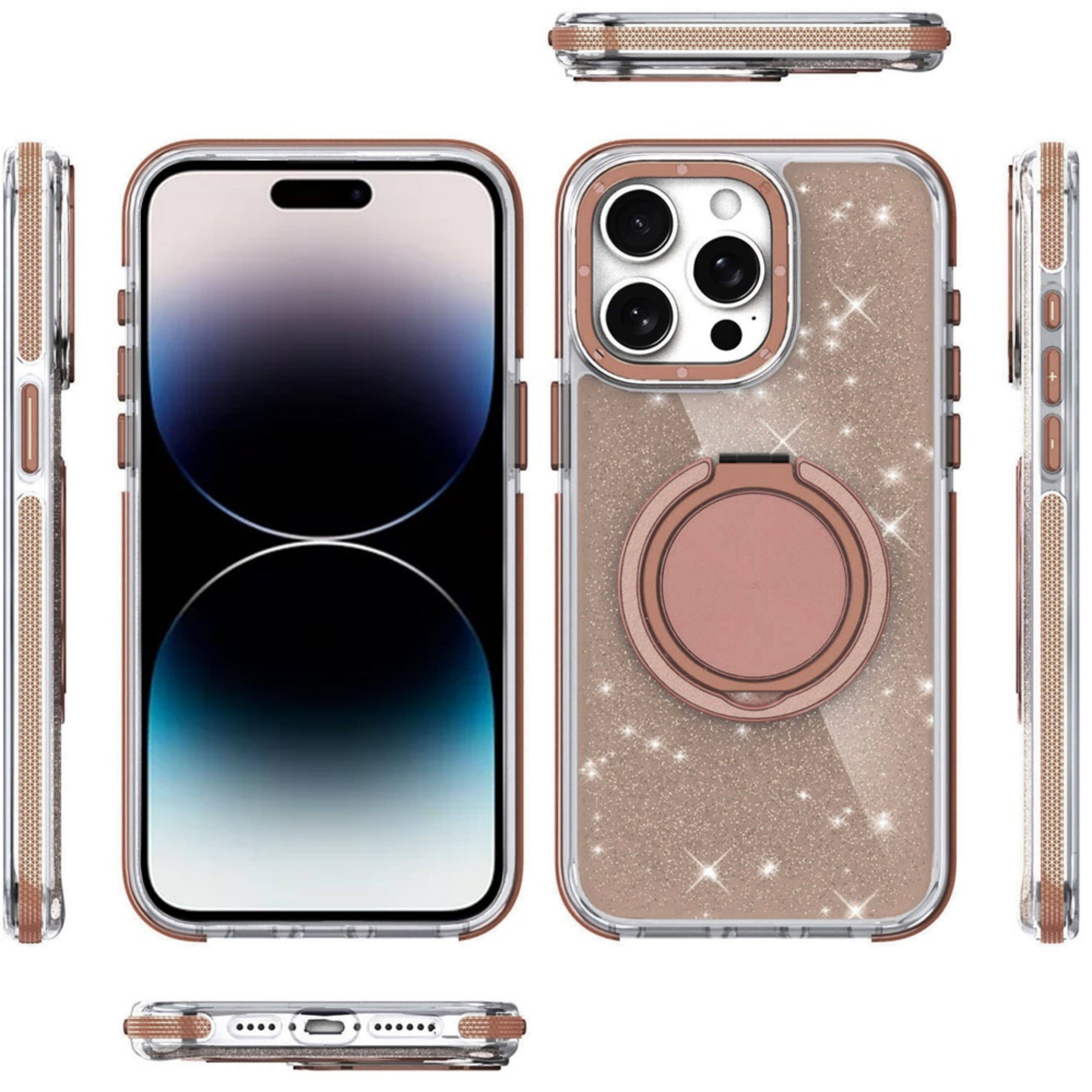 Angle. Kitcheniva - Full Glitter Magnetic Metal Stand Case For iPhone 14 Pro Max Gold - Gold.