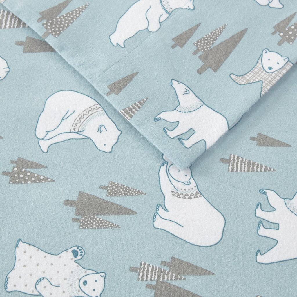 Alt View 5. Gracie Mills - Gracie Mills Persephone Cotton Flannel Sheet Set - Blue Polar Bears.