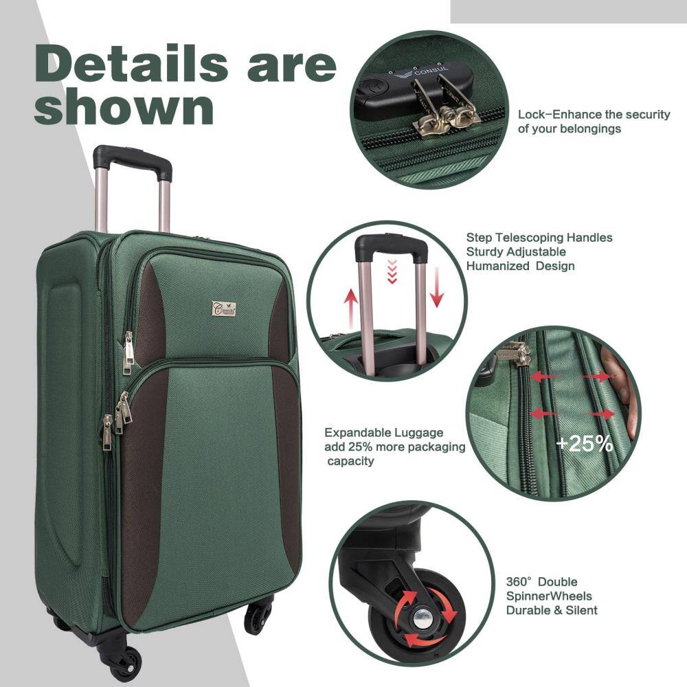 Details are shown

- Lock: Enhance the security of your belongings
- Step Telescoping Handles: Sturdy Adjustable Humanized Design
- Expandable Luggage: add 25% more packaging capacity
- 360° Double SpinnerWheels: Durable & Silent