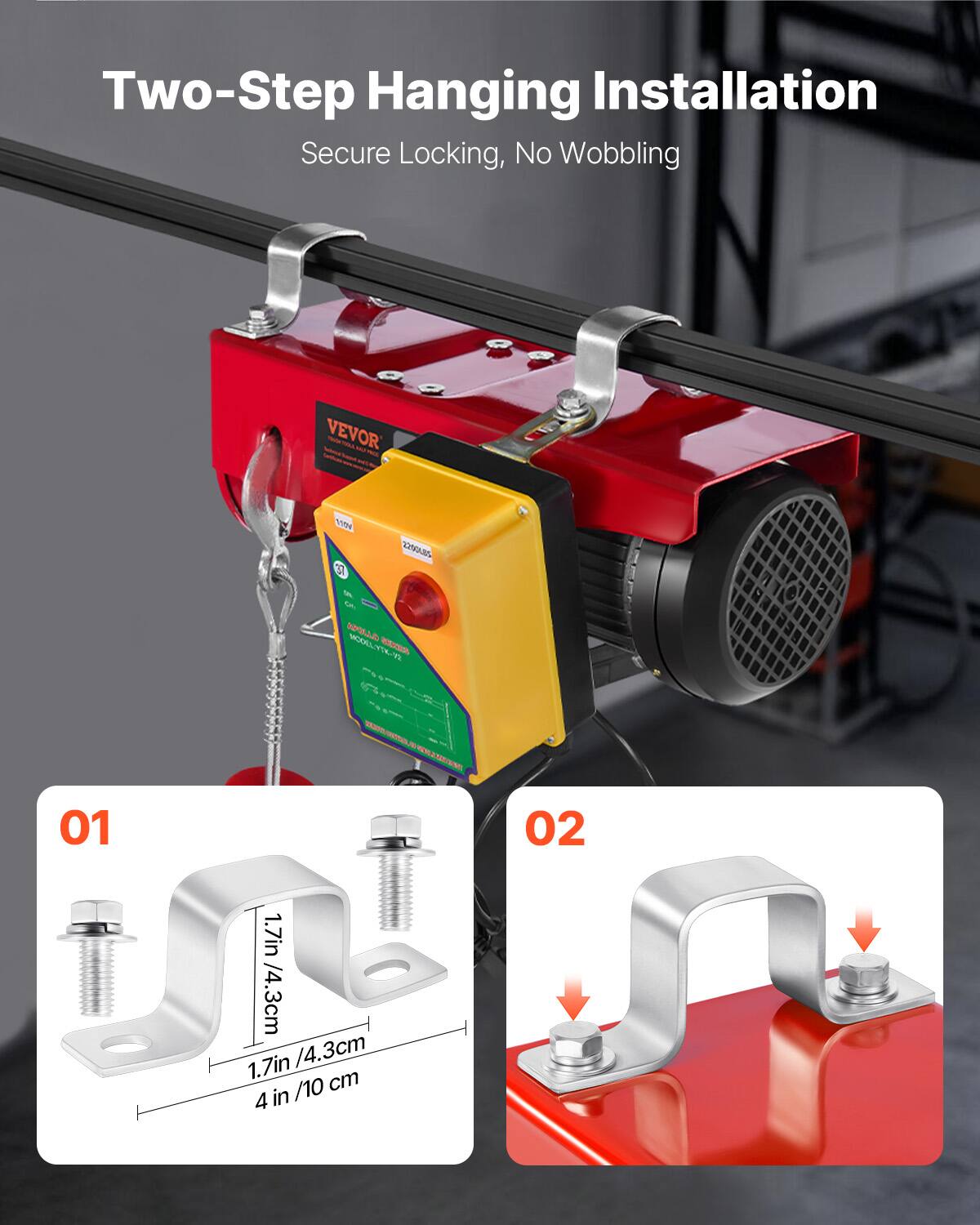 Two-Step Hanging Installation Secure Locking, No Wobbling

VEVOR

110V 37

2200185

OF APOLLO MODELYTK-92 SERIES

01

02

1.7in /4.3cm 1.7in /4.3cm /10 cm 4 in