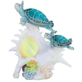 FC Design - 9.25"H LED Sea Turtle with Conch Figurine Statue Desk Tabletop Home Decor Gift - Multi-Color