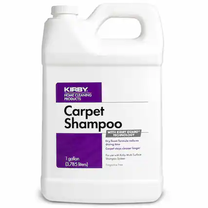 KIRBY. HOME CLEANING PRODUCTS
Carpet Shampoo
GUARD WITH KIRBY TECHNOLOGY
Dry foam formula reduces drying time
Carpet stays cleaner longer
1 gallon (3.785 liters)
For use with Kirby Multi-Surface Shampoo System
Fragrance Free