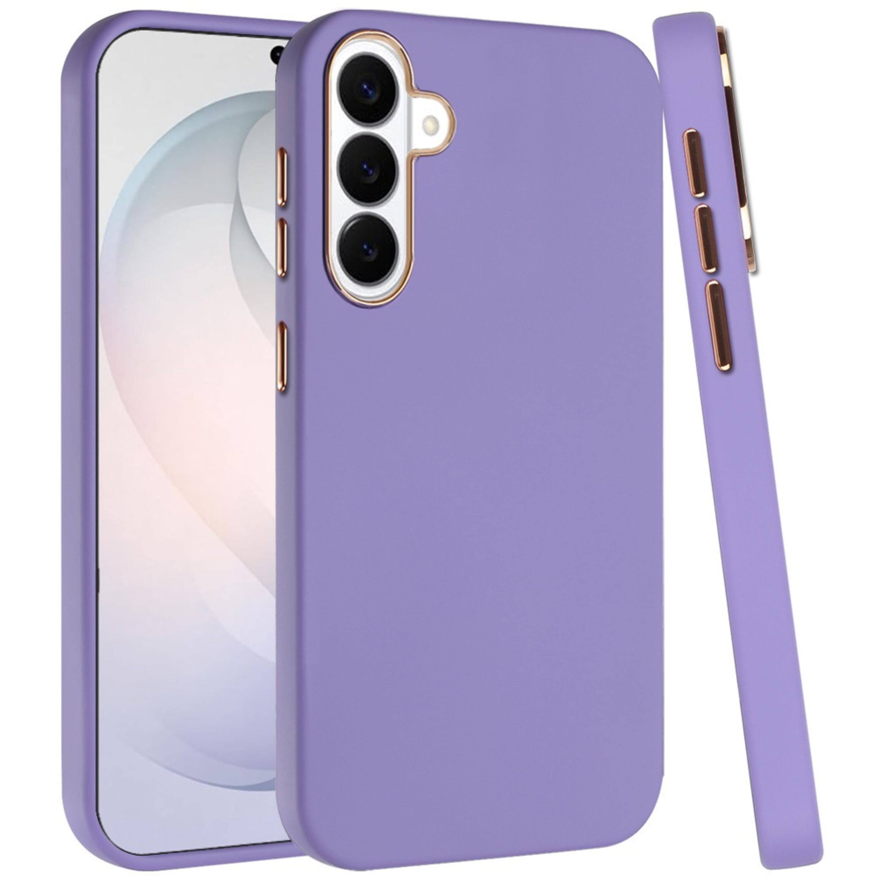 Angle. Kitcheniva - Premium Soft Cover With Chrome Buttons  Tempered Glass For Samsung S26 FE Dark Purple - Dark Purple.