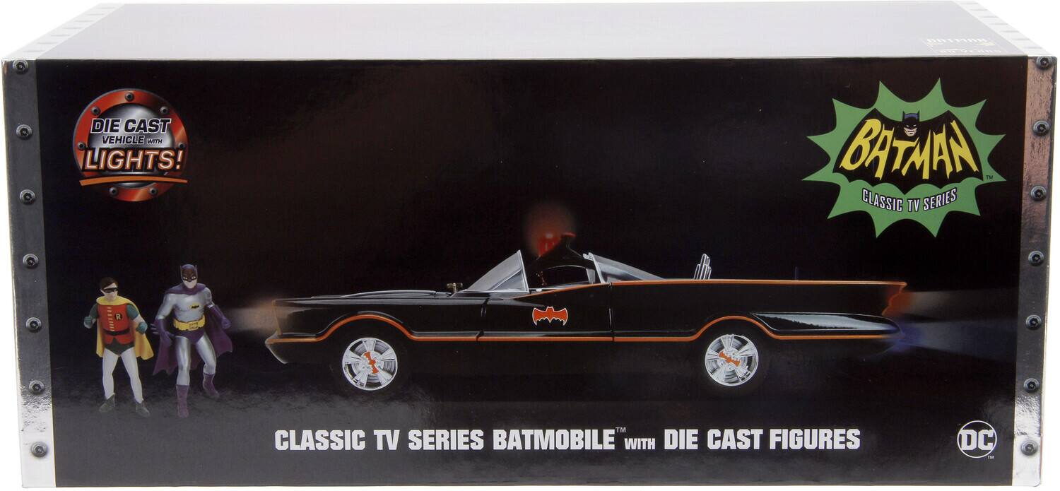 DIE CAST VEHICLE WITH LIGHTS!  
BATMAN™ CLASSIC TV SERIES  
CLASSIC TV SERIES BATMOBILE™ WITH DIE CAST FIGURES  
DC