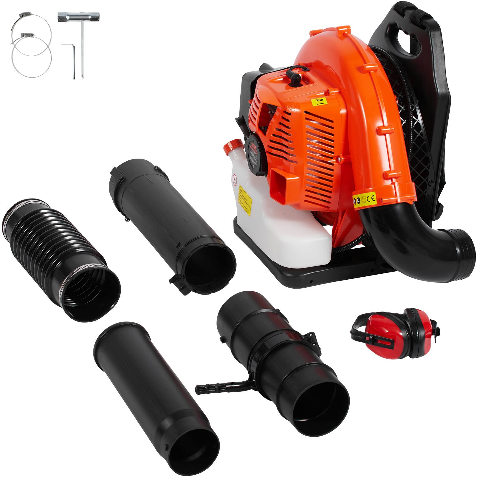 Alt View 5. VEVOR - Backpack Leaf Blower,79CC 2-Cycle Gas Leaf Blower with 3L Fuel Tank, 930CFM Air Volume 184MPH Speed, Ideal for Lawn Care - Black + Orange.