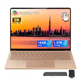 Microsoft - 13.8" 2K Touch Laptop,Snapdragon X Elite,16GB RAM,512GB SSD+1TB Dock Set,Qualcomm Adreno,Backlit,Win 11 - Dune