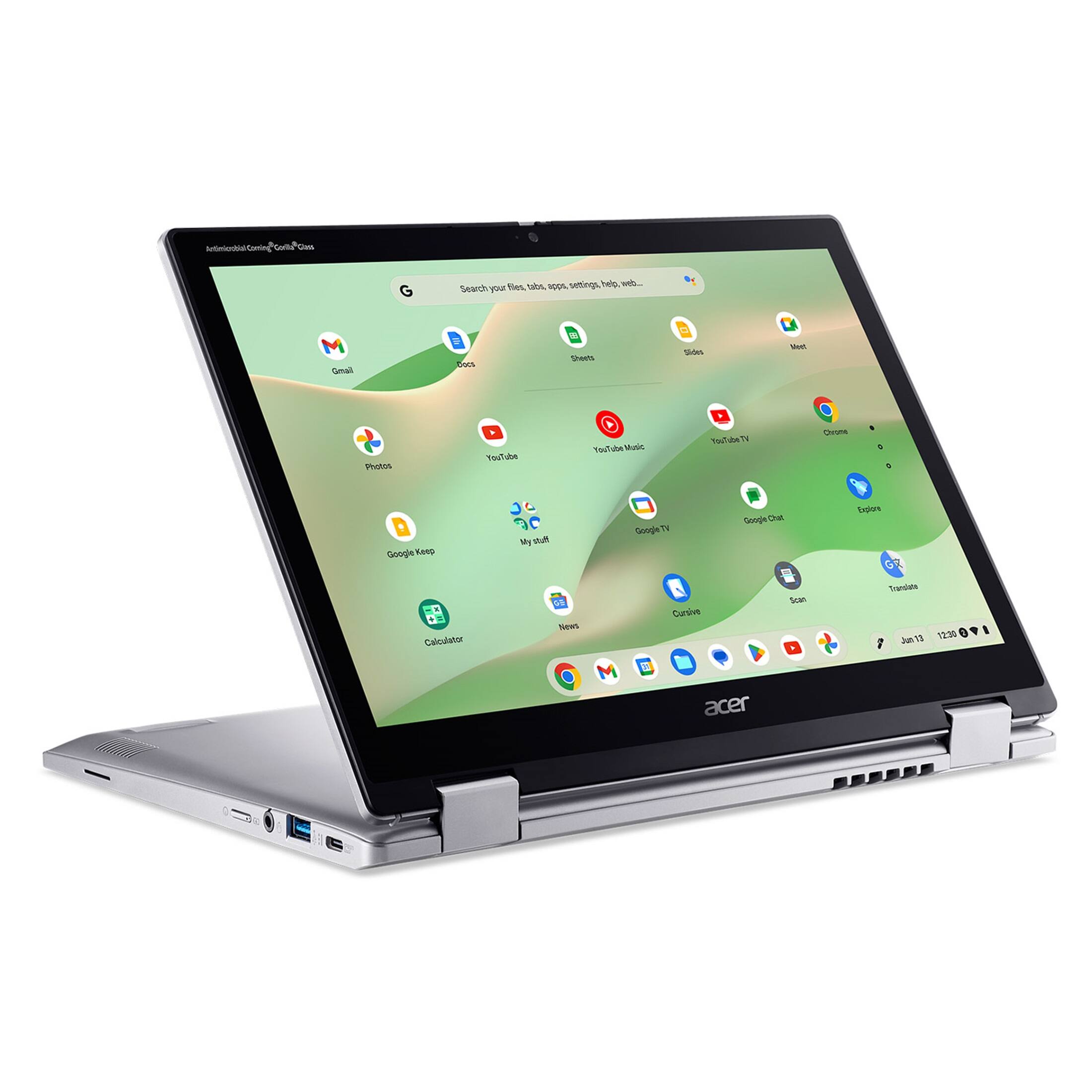 Antimicrobial Corning Gorilla Glass Class G tabs, settings, help, web... Search your files, apps, M Gmail Docs Sheets Slides Meet Photos YouTube YouTube Music YouTube TV Chrome Google Keep X Calculator My stuff News M Google Chat Google TV Scan Cursive D1 acer Explore GR Translate Jun 13 12:30 2.