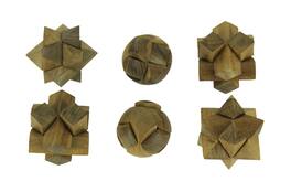 Things2Die4 - Natural Teak Wood Hand Carved Decorative Puzzle Balls Set of 6 - Brown