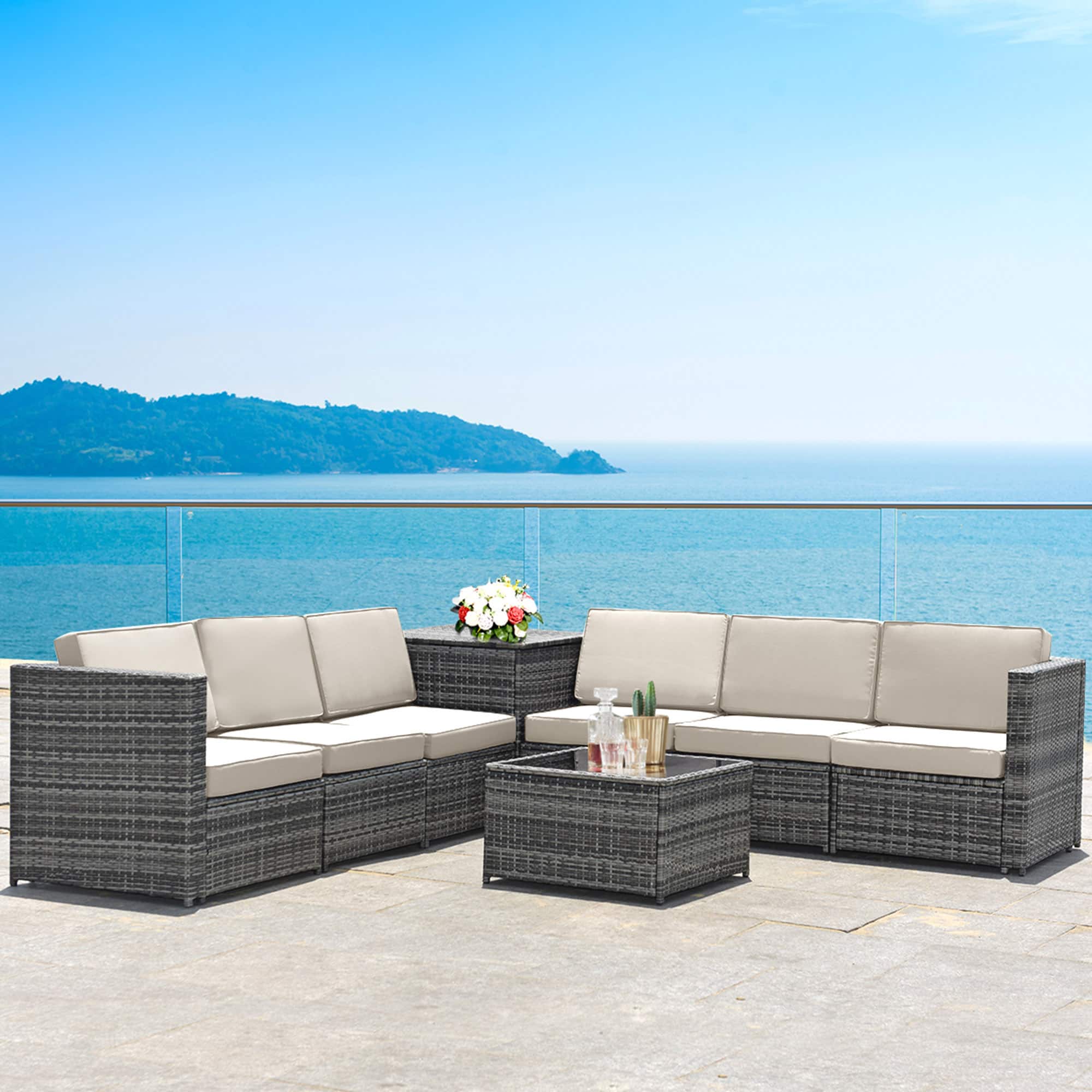 Gymax - 8PCS Patio Rattan Sofa Sectional Conversation Furniture Set w/ Cushion - White price history on PriceWatchPro