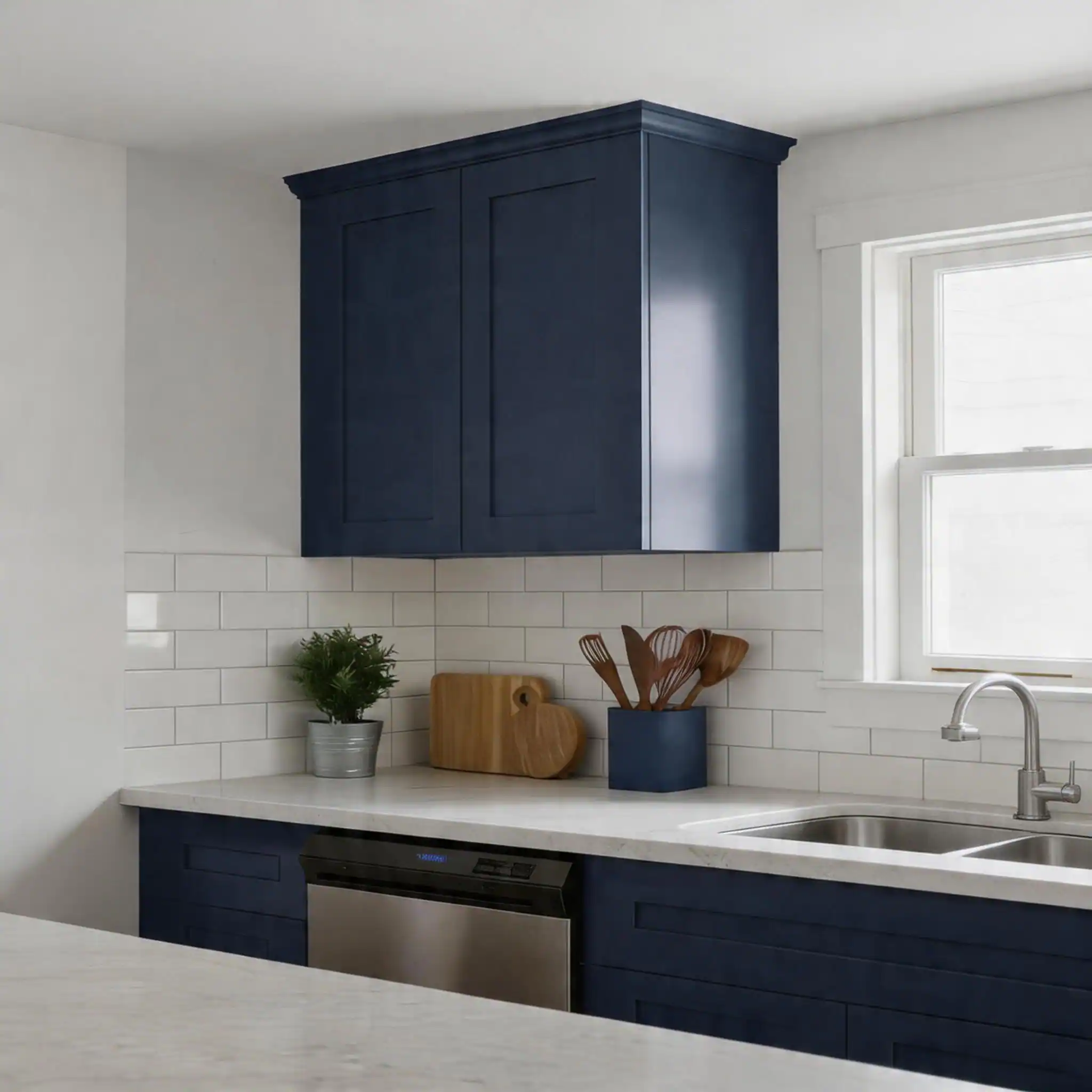 Alt View 2. Boyel Living - Navy Blue Shaker Wall Cabinet 24-in L x 12-in W x 30-in H with Soft Close, Adjustable Shelves for Kitchen Bathroom Laund - Navy Blue.