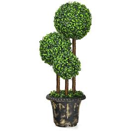 Costway - 36" Artificial Topiary Triple Ball Tree Indoor Outdoor UV Resistant - Green