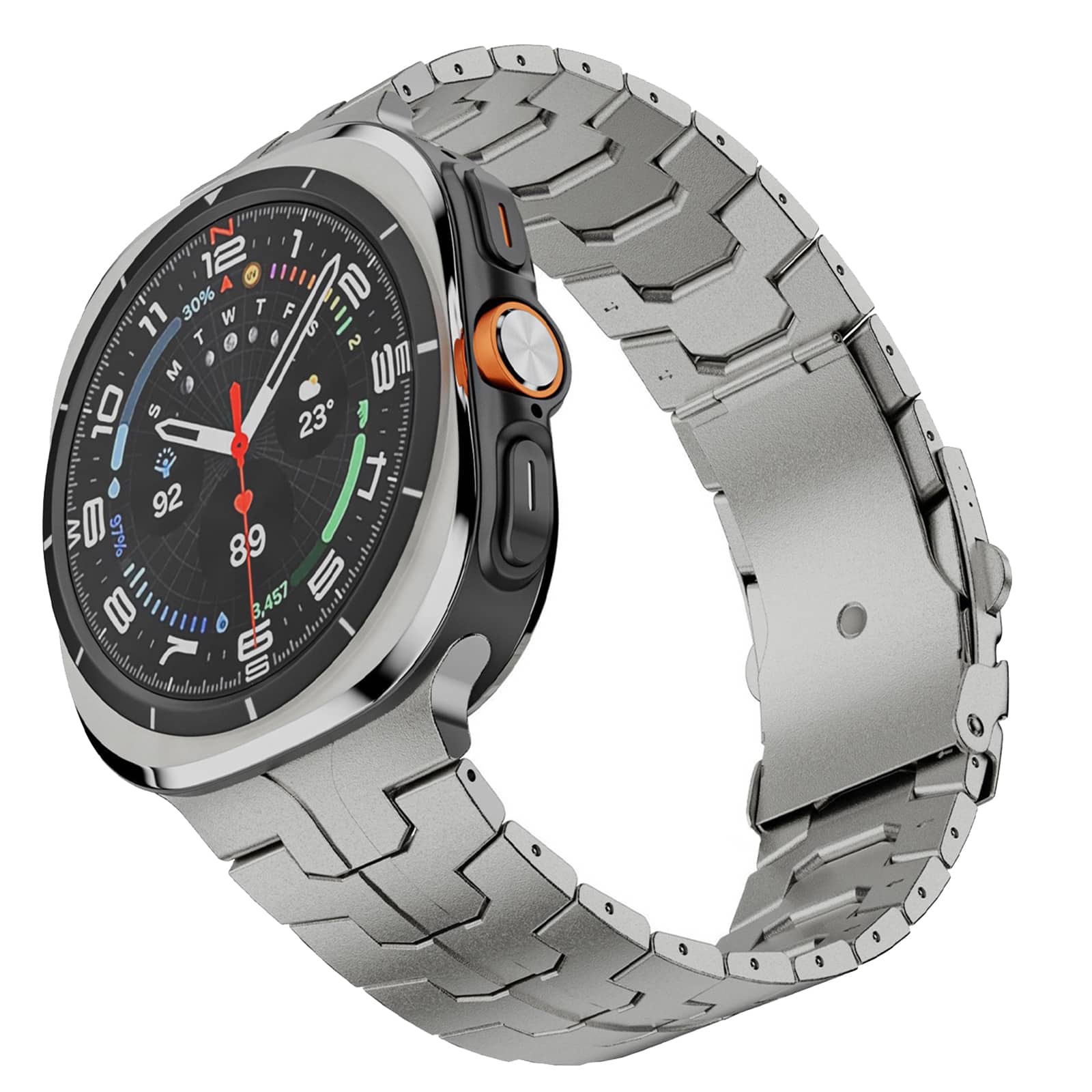 Dteck - Band for Samsung Galaxy Watch 9/8/8 Classic 40/44mm, No Gap Adjustable Stainless Steel Replacement Bracelet - Titanium