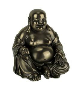 Veronese Design - Finish Laughing Buddha Holding Beads and Bag Statue - Bronze