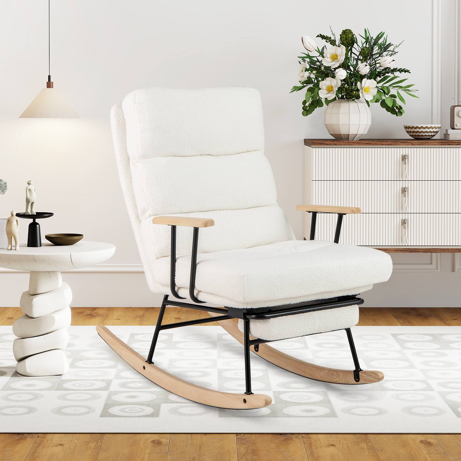 Alt View 3. Costway - Costway 1 PCS Nursery Rocking Chair with 5-level Adjustable Backrest & Retractable Footrest - White.