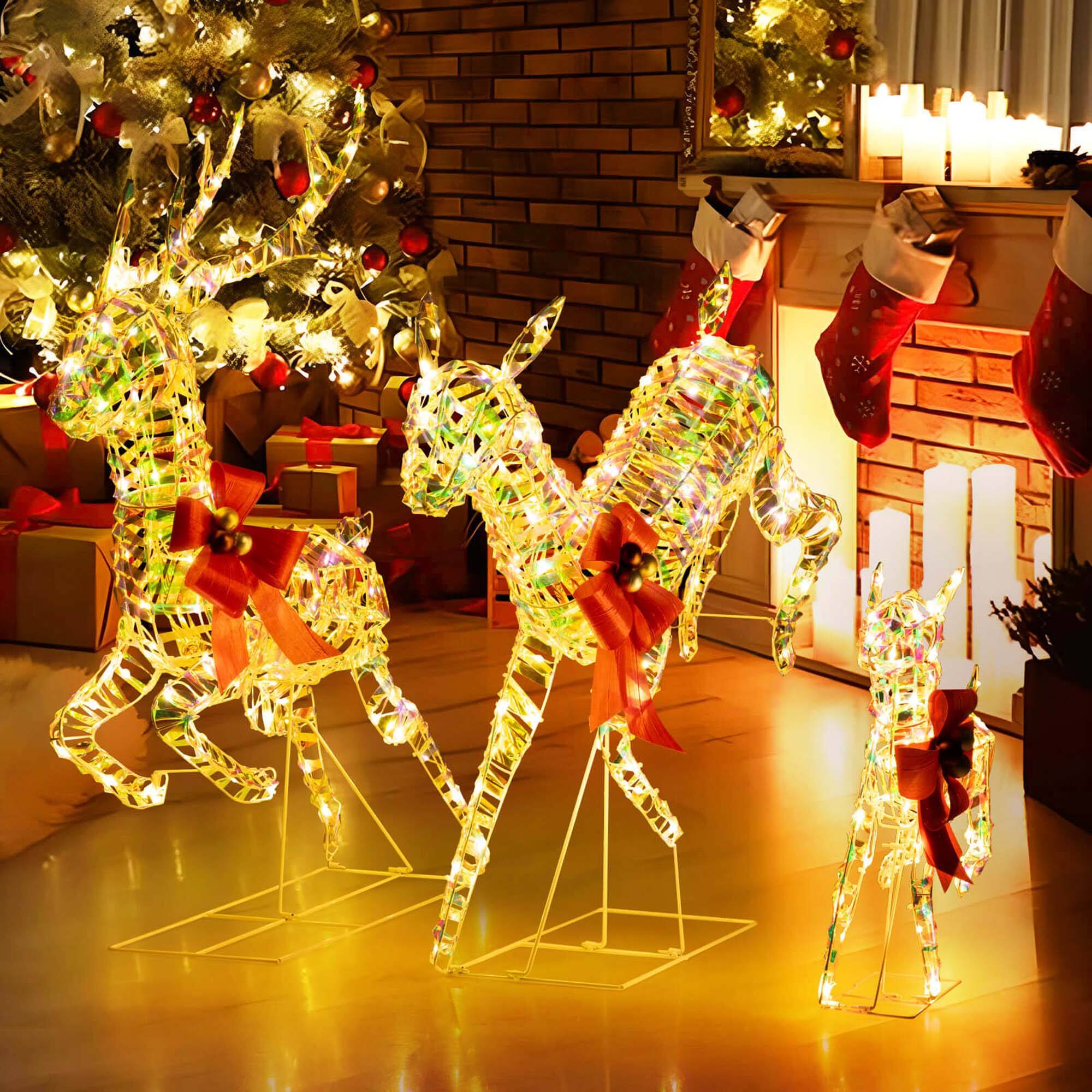 Alt View 5. Costway - Costway Christmas Lighted Reindeer with LED Lights and Red Bows Stakes - White.