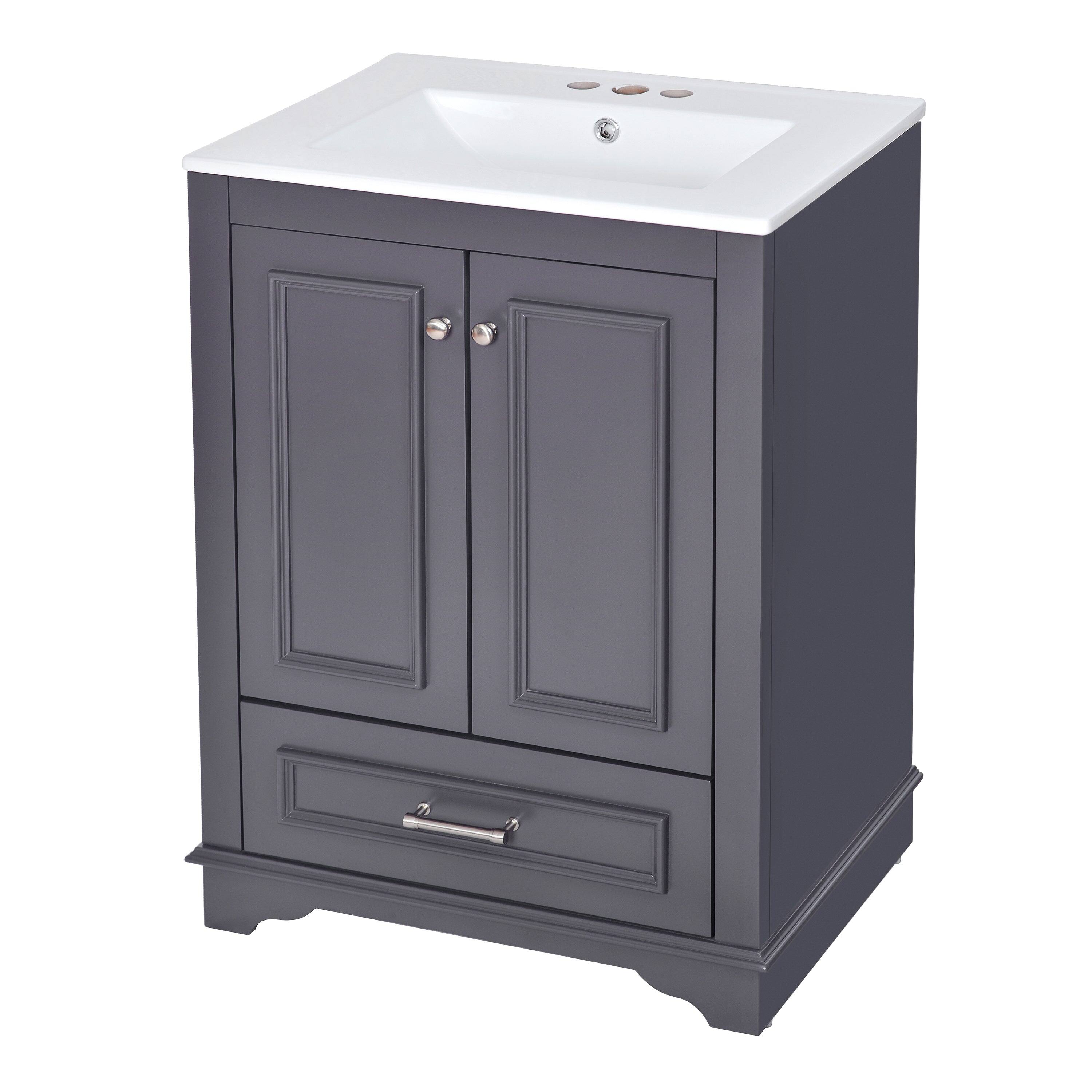 Alt View 9. Boyel Living - 24 Inch Bathroom Vanity with Ceramic Sink Soft Close Doors Silver HandlesBlue Gray - Gray.
