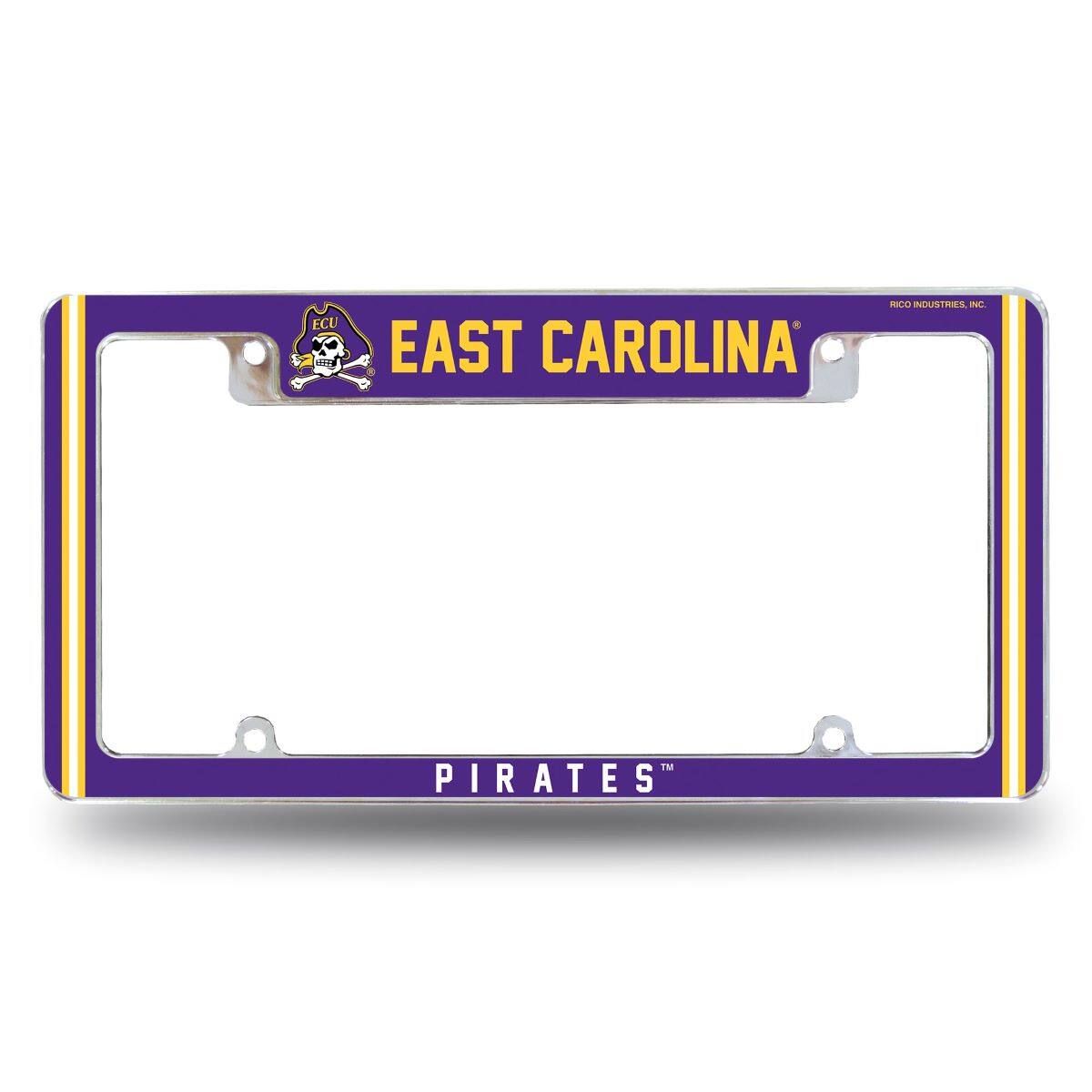 East Carolina Pirates Chrome Metal License Plate Frame with Full Frame Team Color Graphics