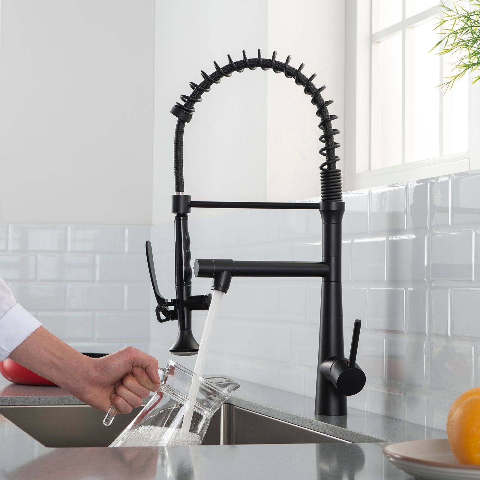 Alt View 4. Boyel Living - Matte Black Pull Down Sprayer Kitchen Faucet with Pot Filler and Water Supply Lines - Matte Black.