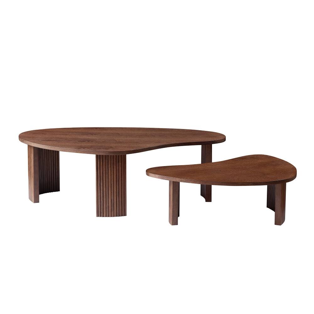 Angle. Loheer - Loheer 2-Piece Modern Irregular Shape Coffee Table Set Walnut Nesting End Tables - Walnut.
