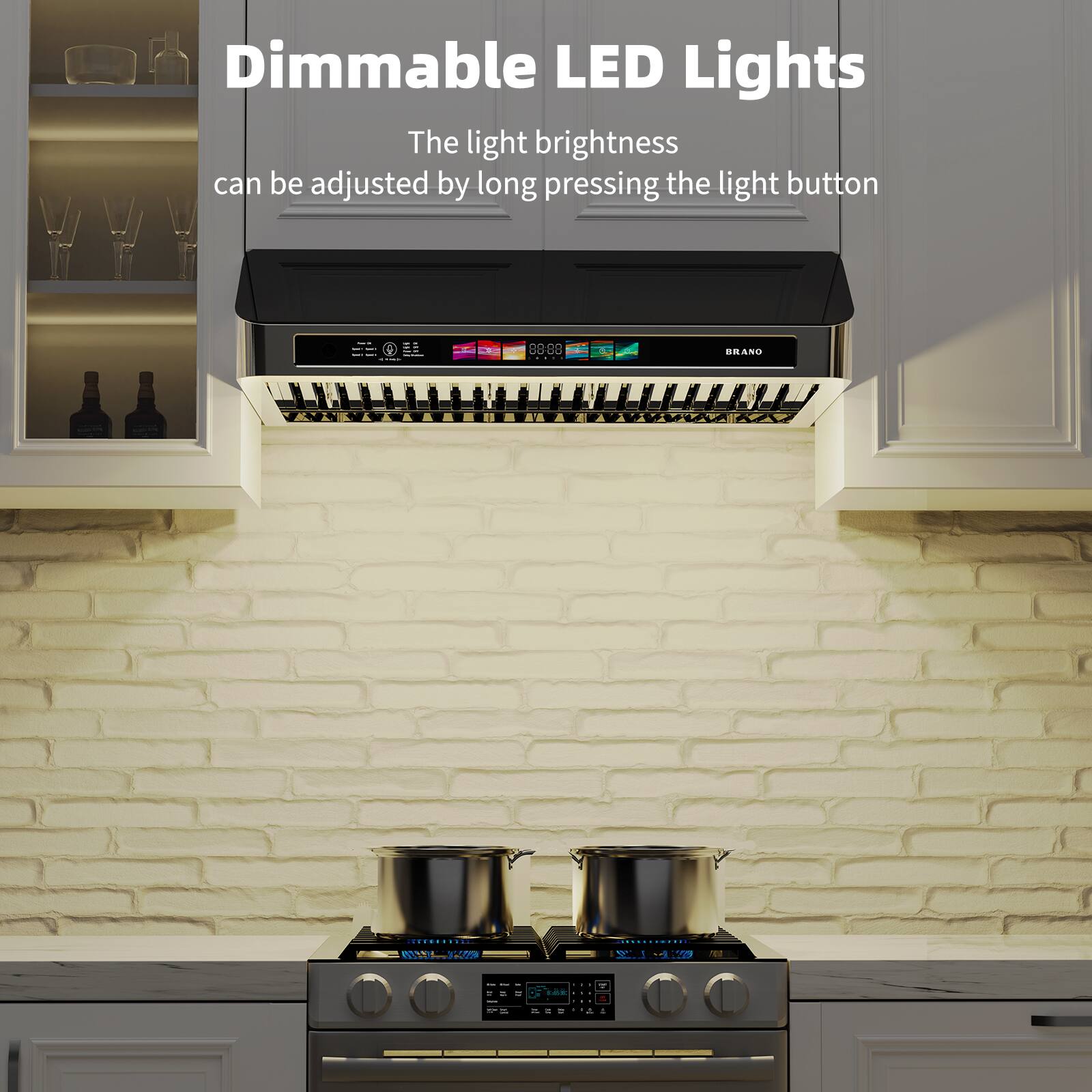 Dimmable LED Lights

The light brightness can be adjusted by long pressing the light button