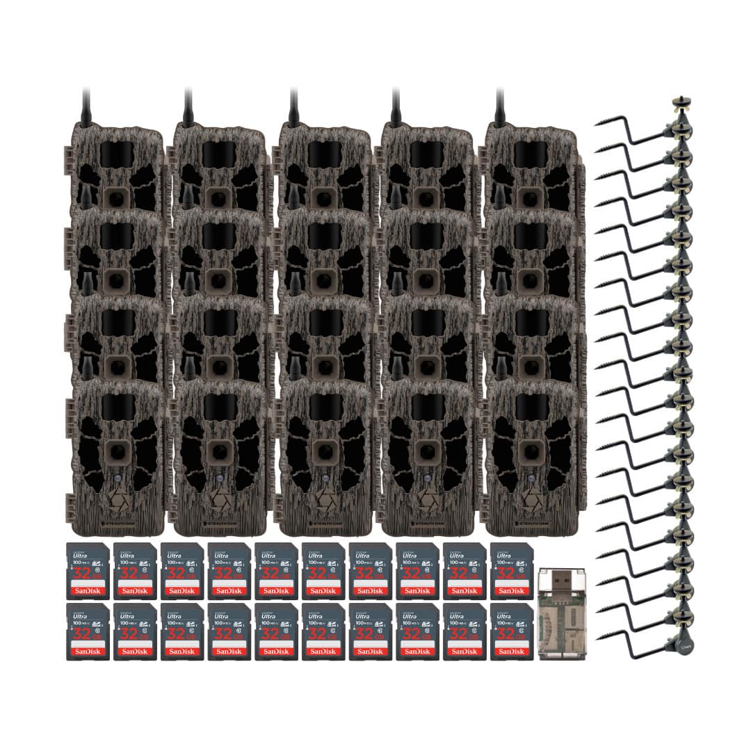 Stealth Cam - (Twenty) DECEPTOR MAX 40MP Trail Camera with Camera Holder 32GB Memory Card and Card Reader