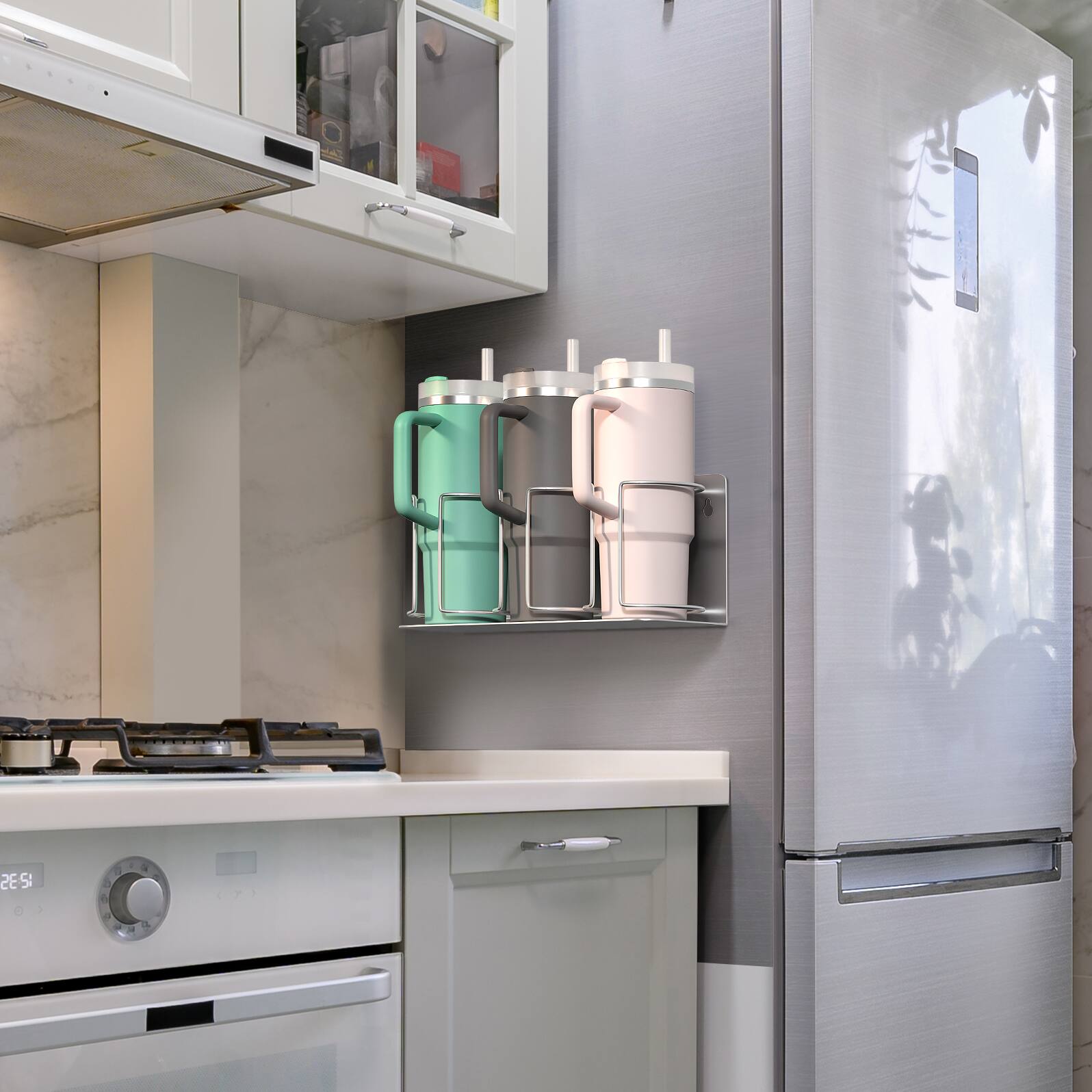 Alt View 2. Sorbus - Sorbus Tumbler Cup Organizer, 3-Cup, 2-Pack Holder for Cabinet, Fridge, or Wall, Magnetic or Screw Mount - Silver.